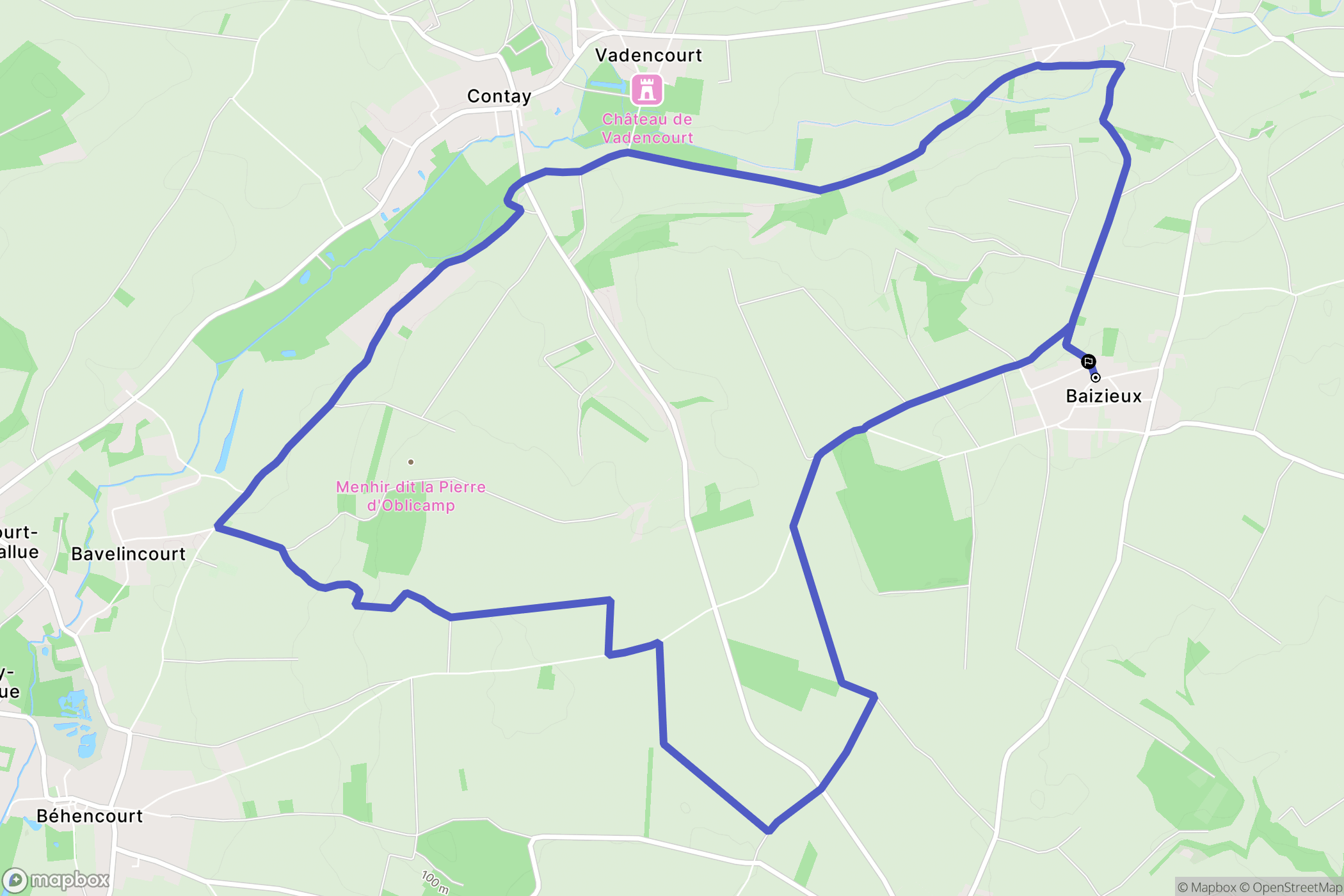 Baizieux : carte du parcours de randonnée - France