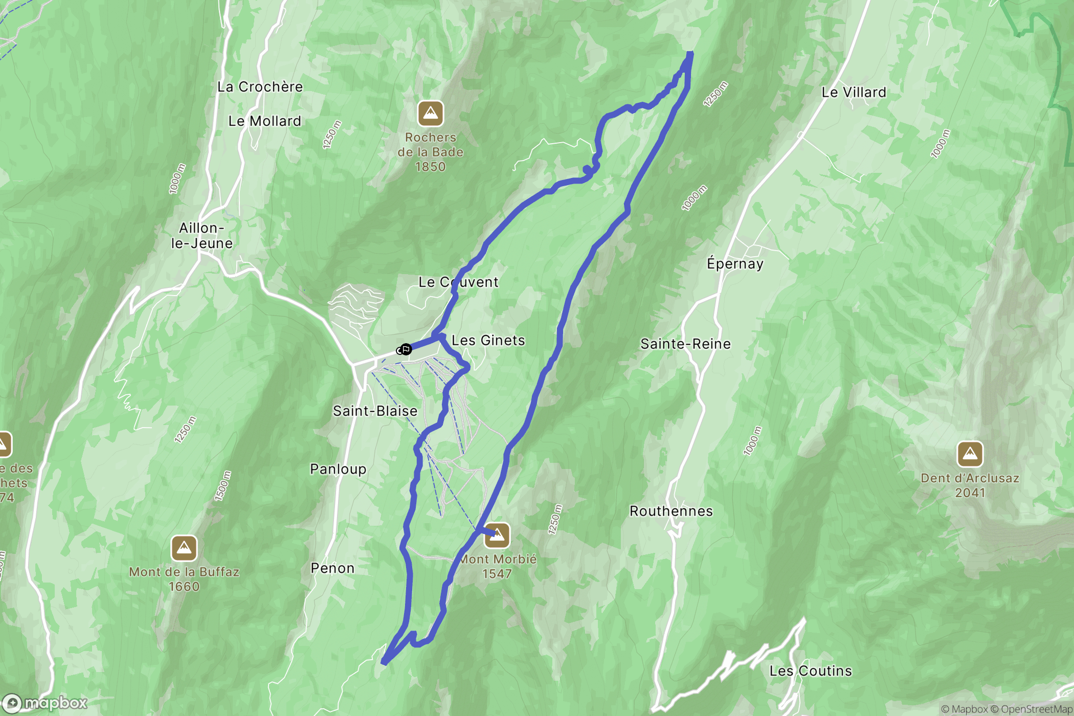 Aillon-le-Jeune : carte du parcours de randonnée - France