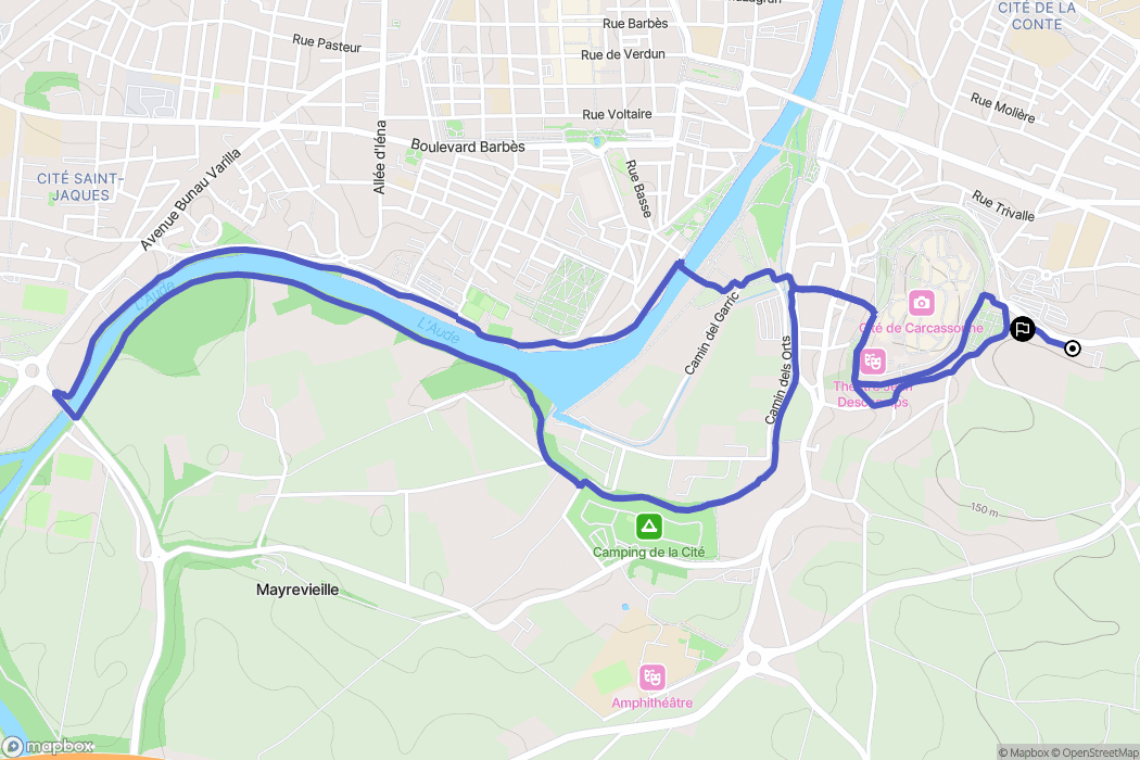 Carcassonne : carte du parcours de randonnée - France