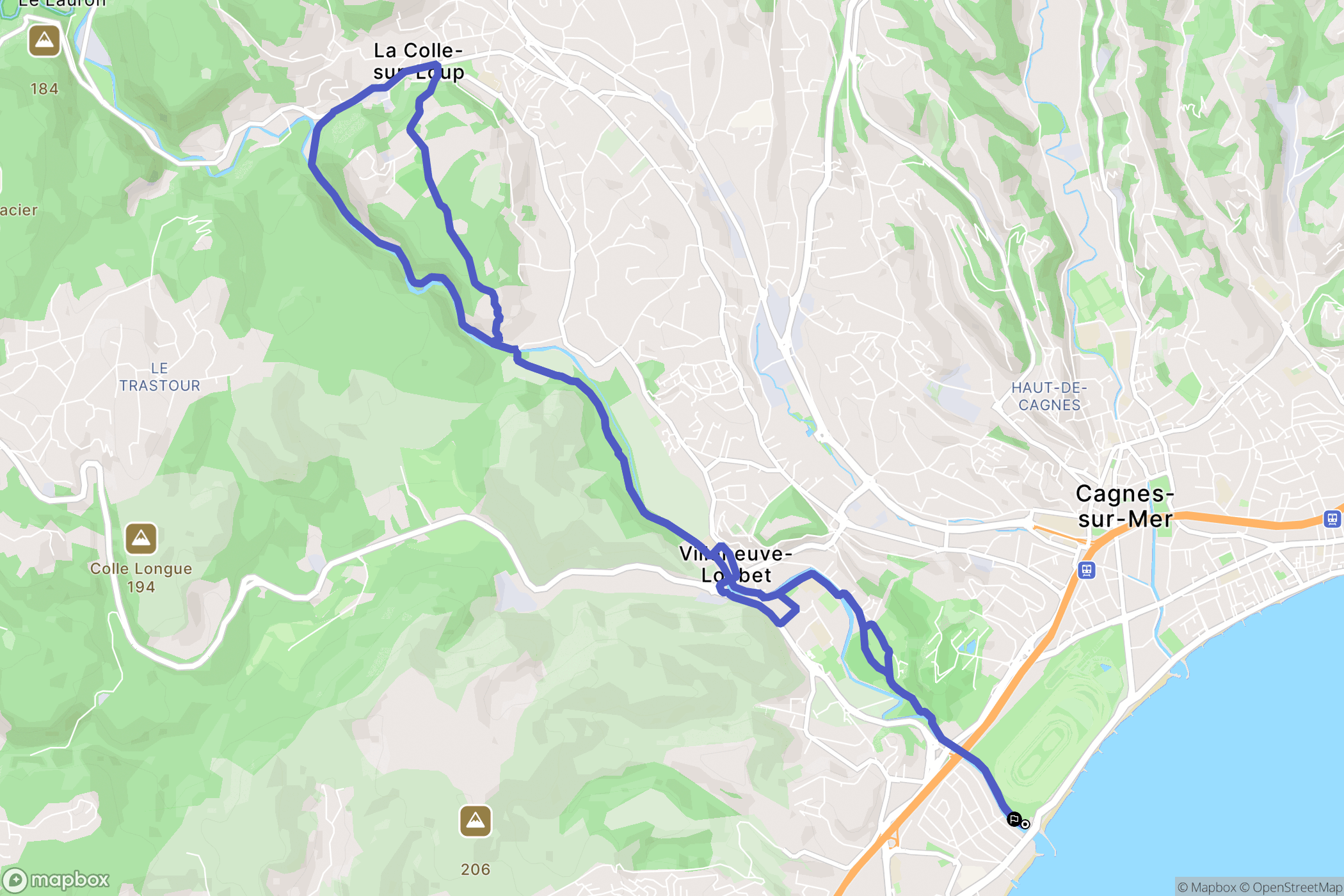 Cagnes-sur-Mer : carte du parcours de randonnée - France