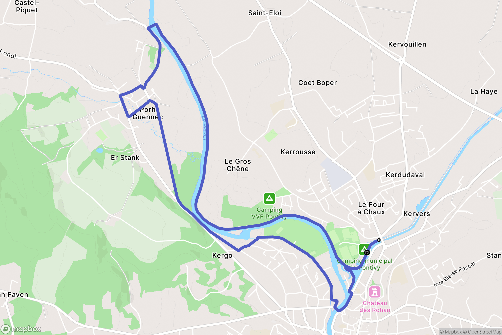 Pontivy : carte du parcours de randonnée - France