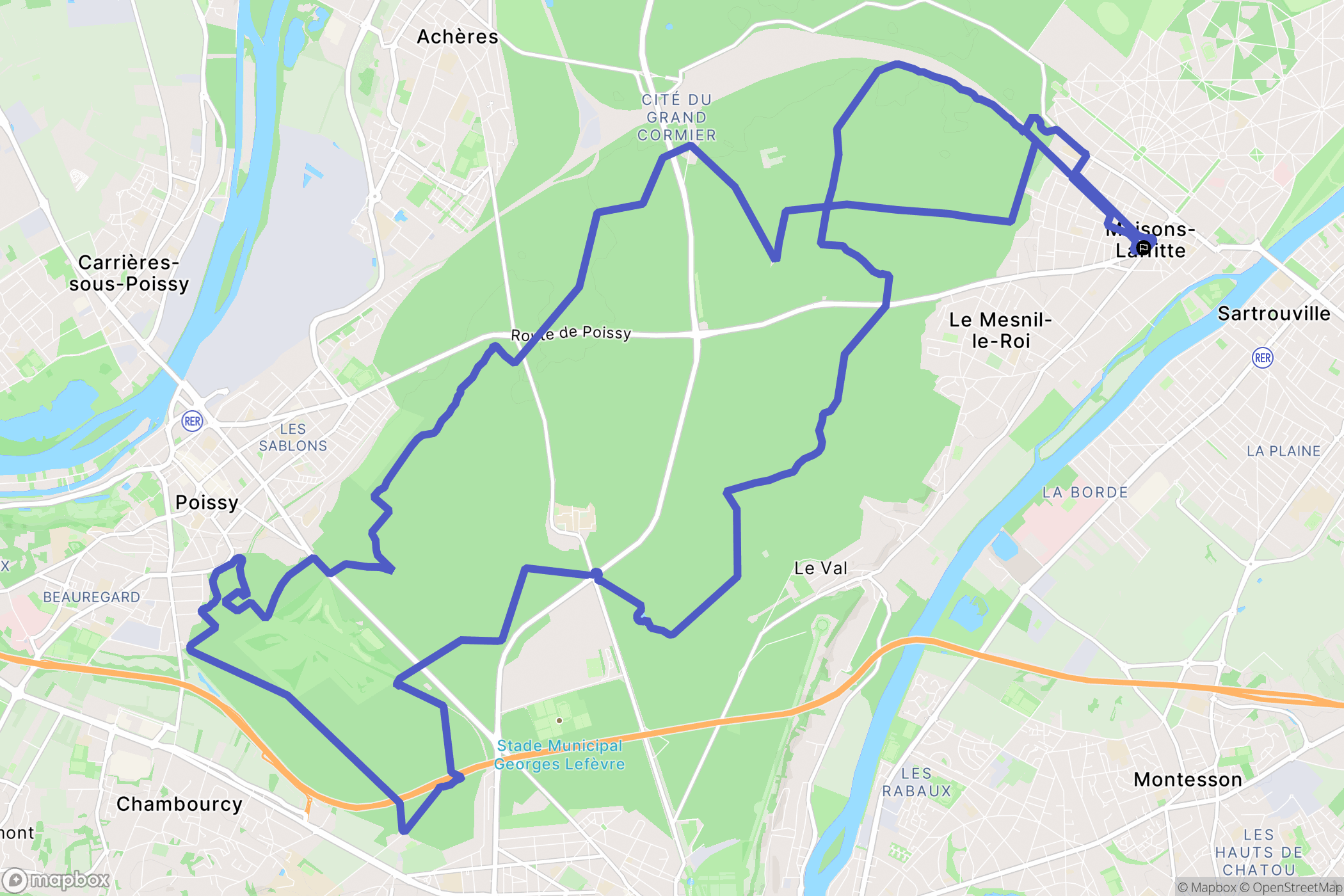 Maisons-Laffitte : carte du parcours de randonnée - France