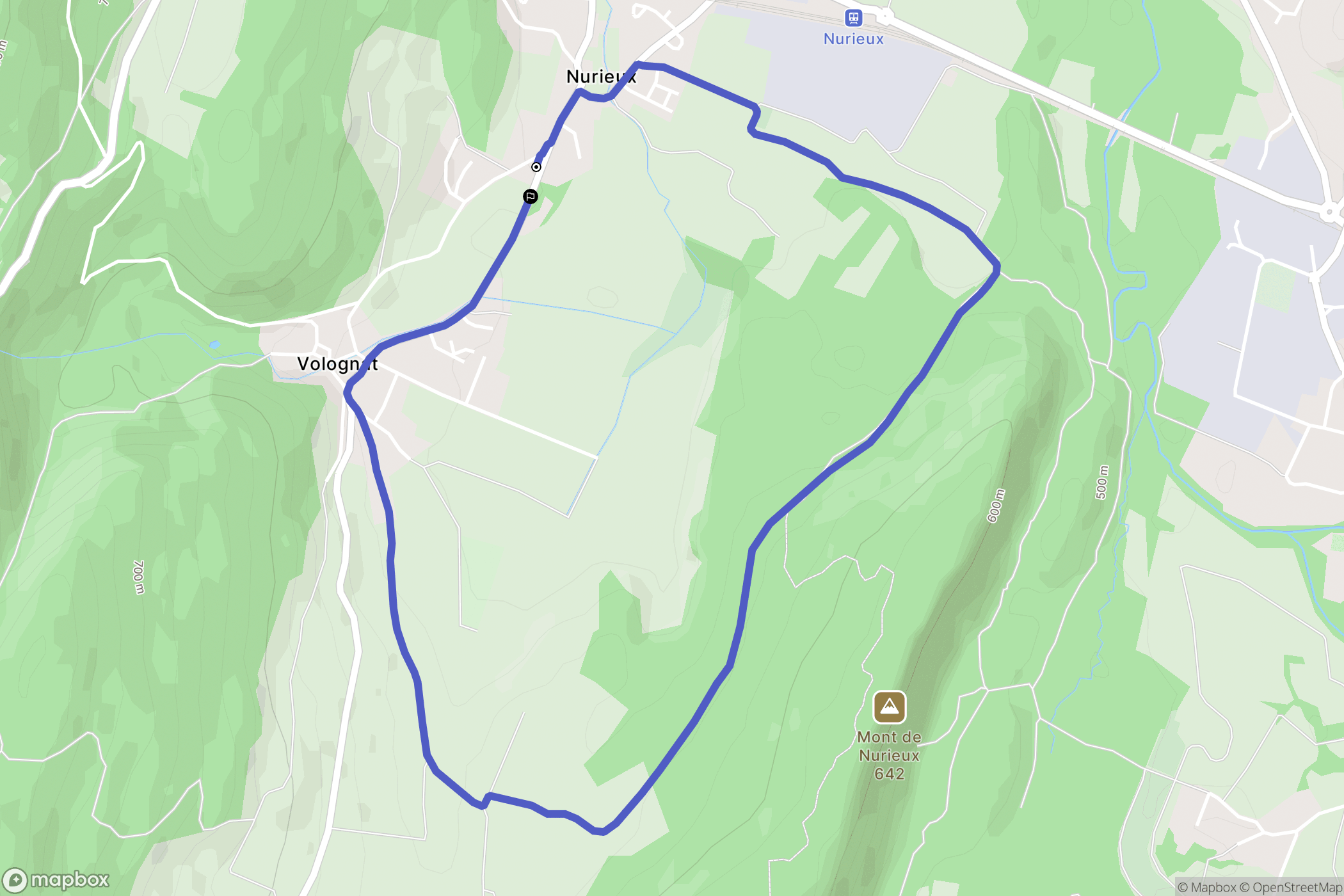 Nurieux-Volognat : carte du parcours de randonnée - France