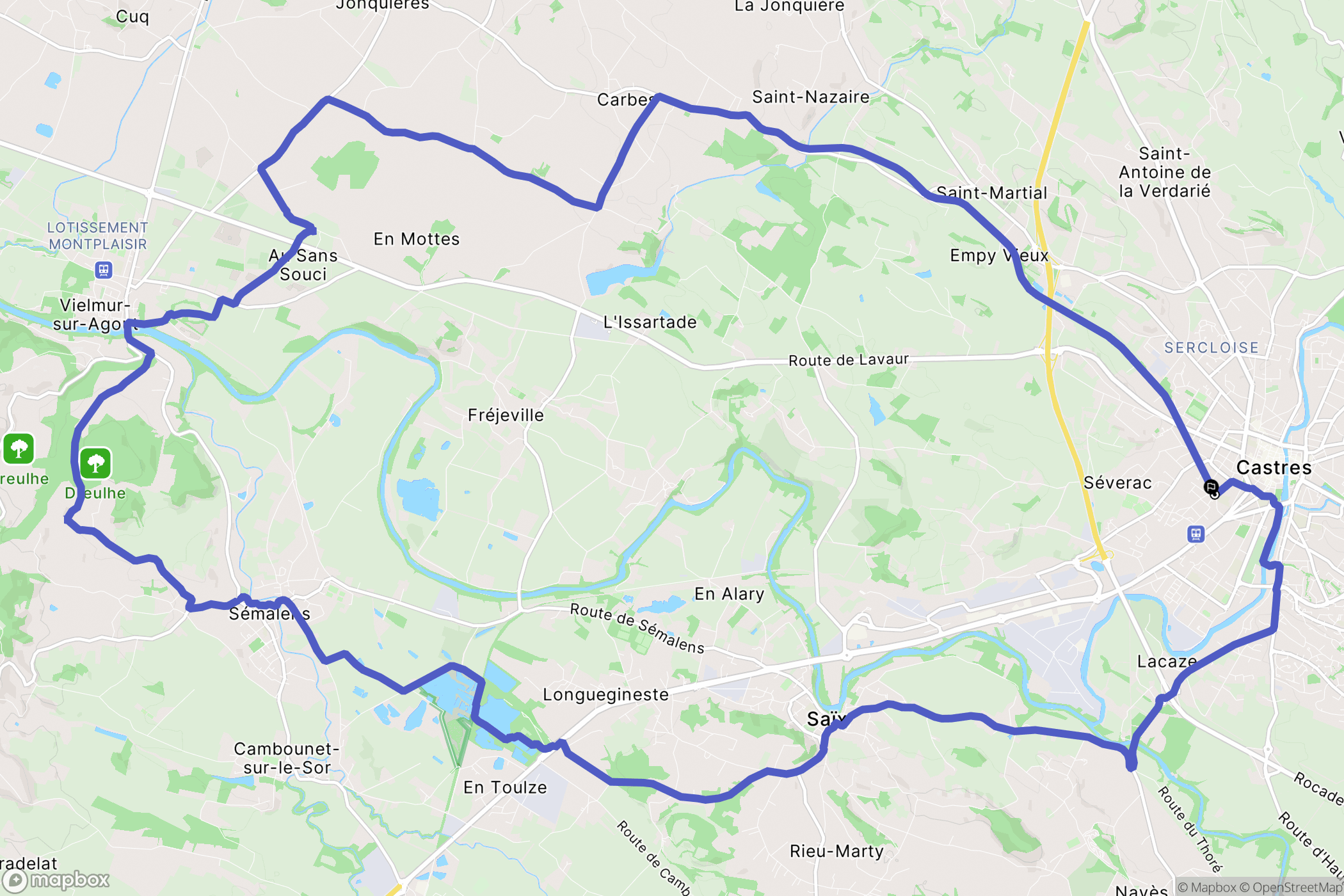 Castres : carte du parcours de randonnée - France
