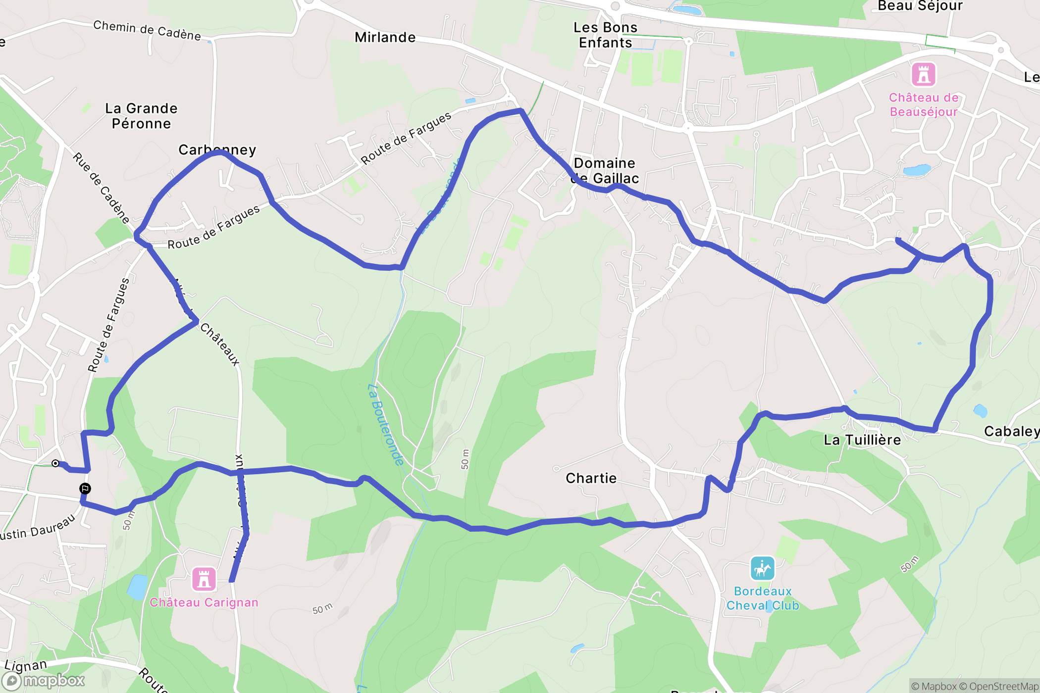 Carignan-de-Bordeaux : carte du parcours de randonnée - France