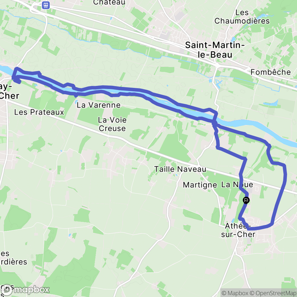 Athée-sur-Cher : carte du parcours de randonnée - France