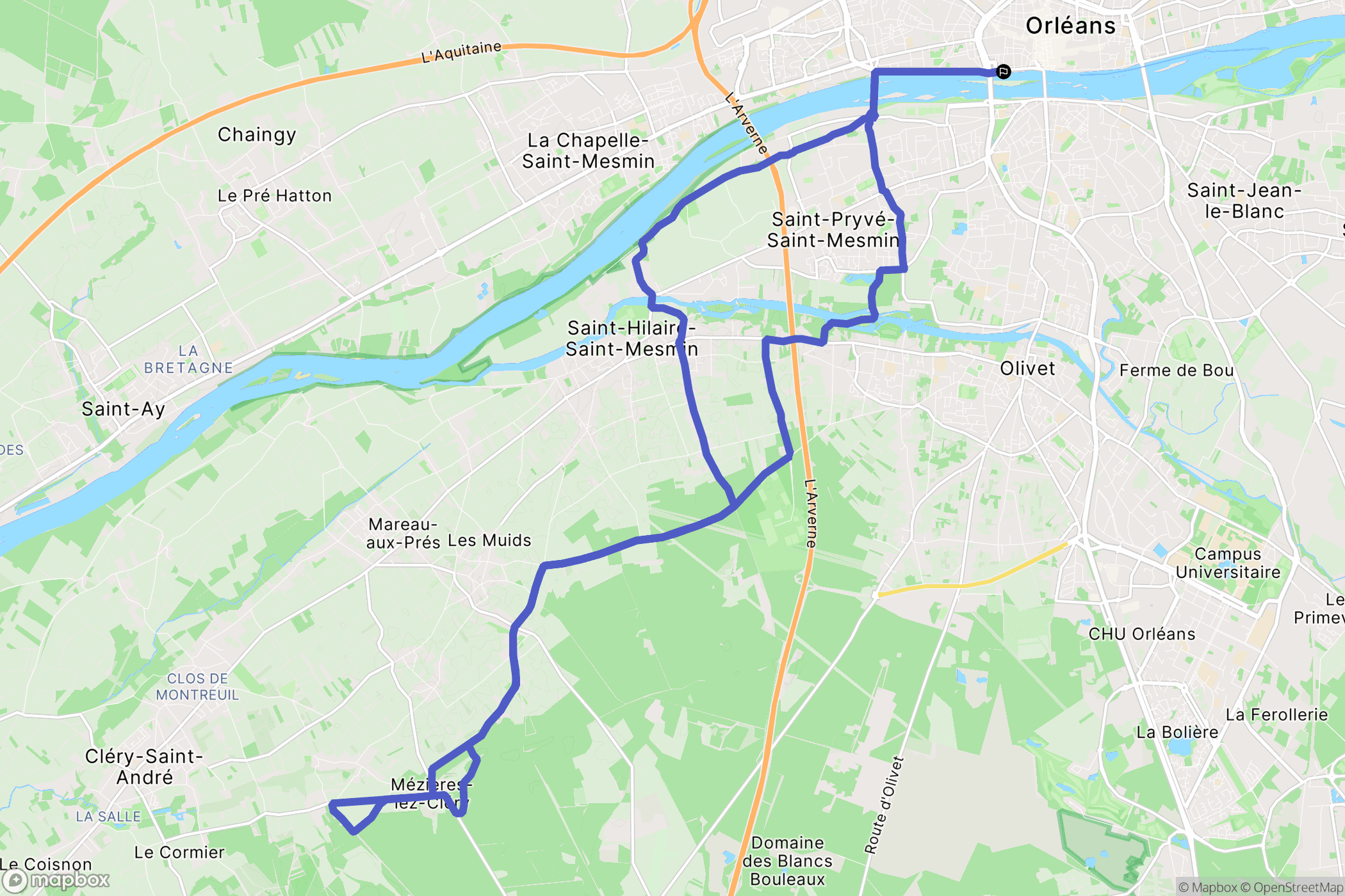 Orléans : carte du parcours de randonnée - France