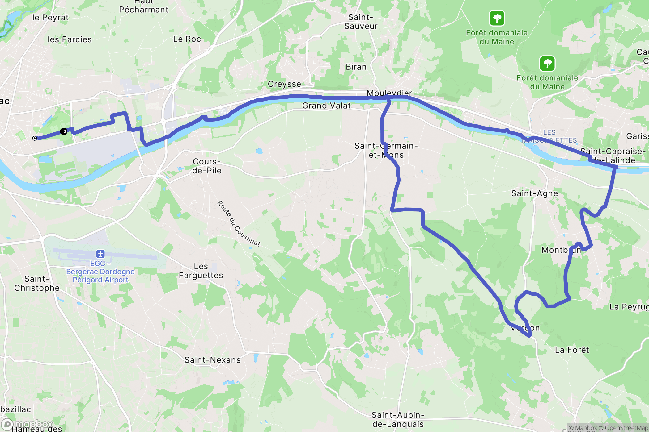 Bergerac : carte du parcours de randonnée - France