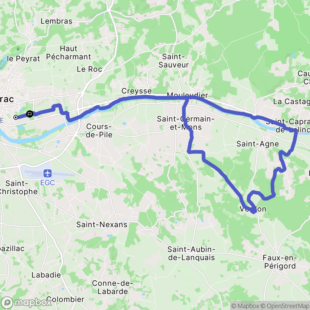 Bergerac : carte du parcours de randonnée - France