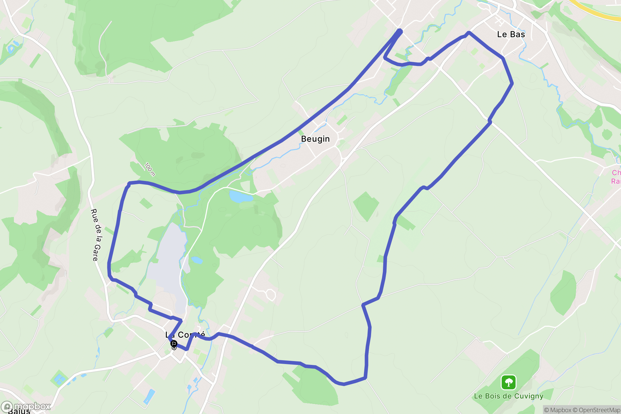La Comté : carte du parcours de randonnée - France