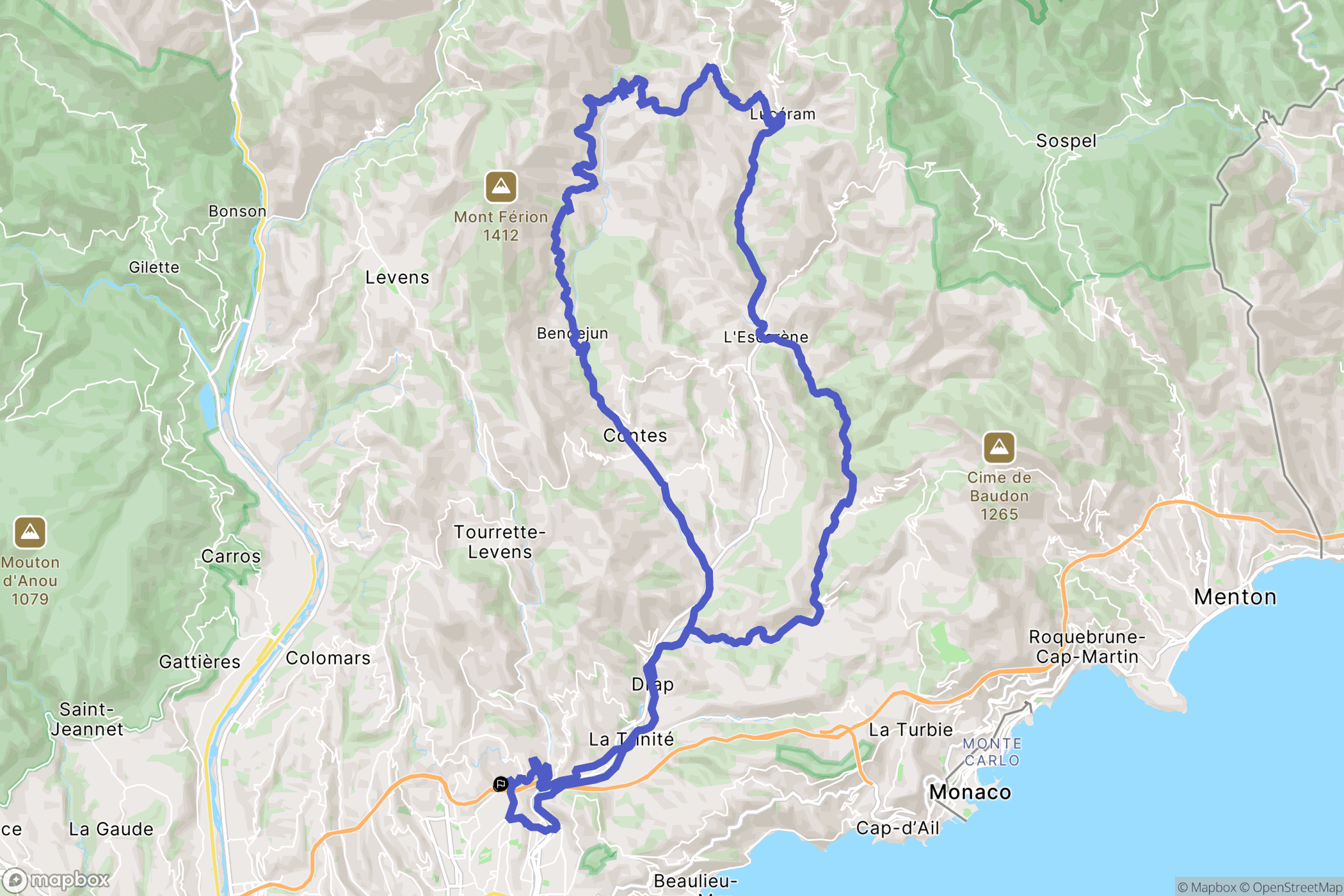 Nice : carte du parcours de randonnée - France