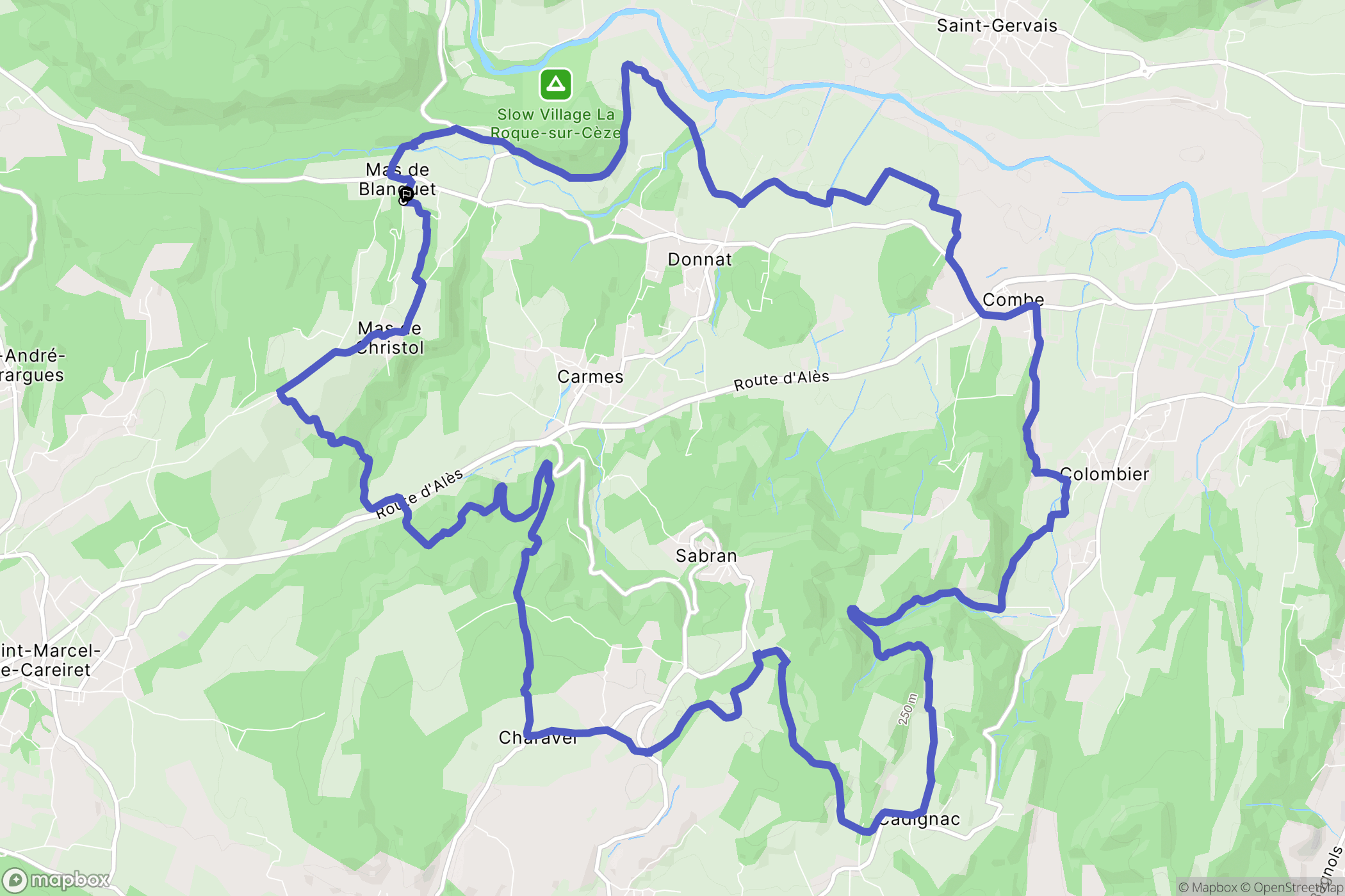 Saint-André-d'Olérargues : carte du parcours de randonnée - France