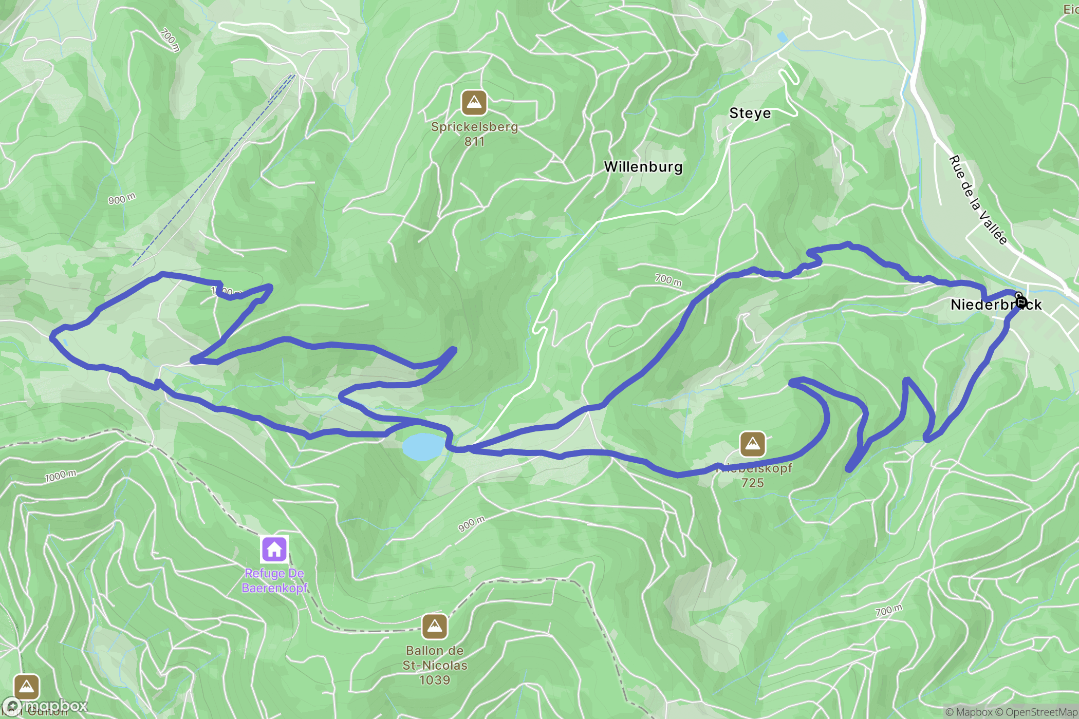 Masevaux-Niederbruck : carte du parcours de randonnée - France