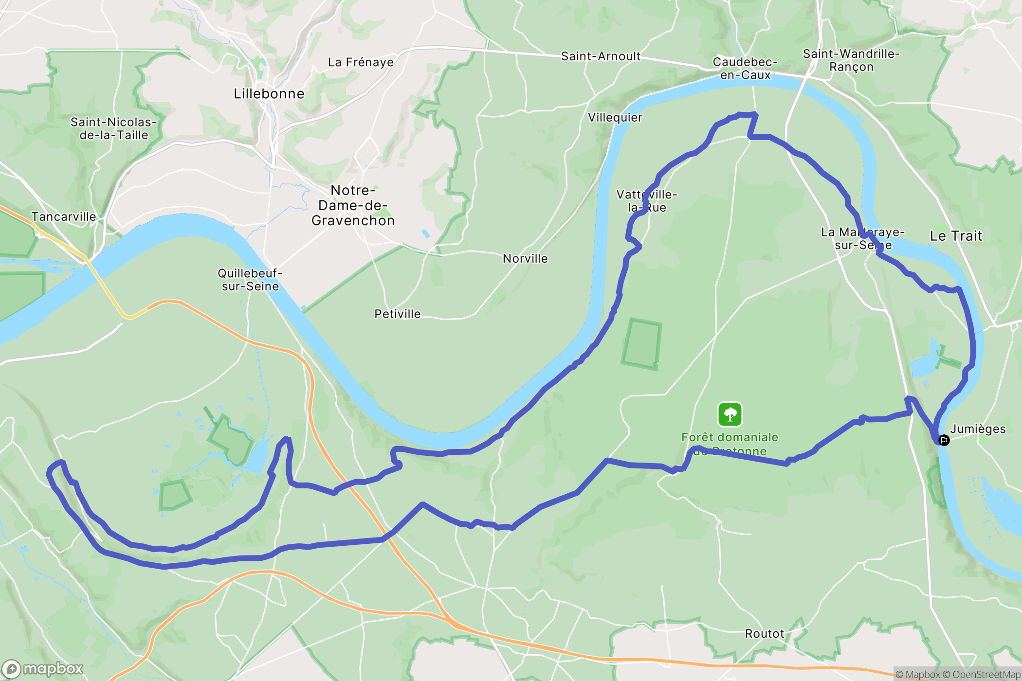 Jumièges : carte du parcours de randonnée - France