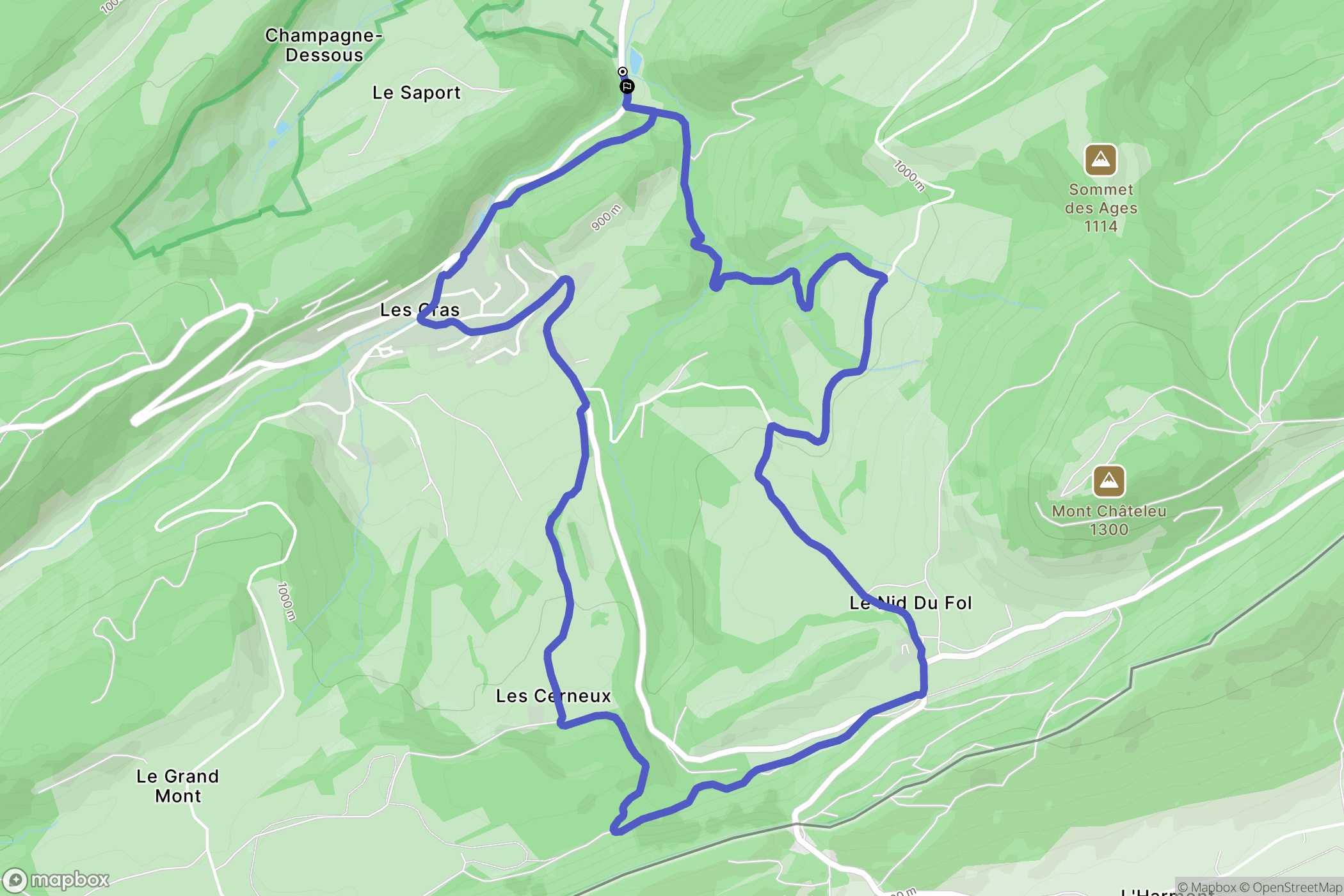 Les Gras : carte du parcours de randonnée - France