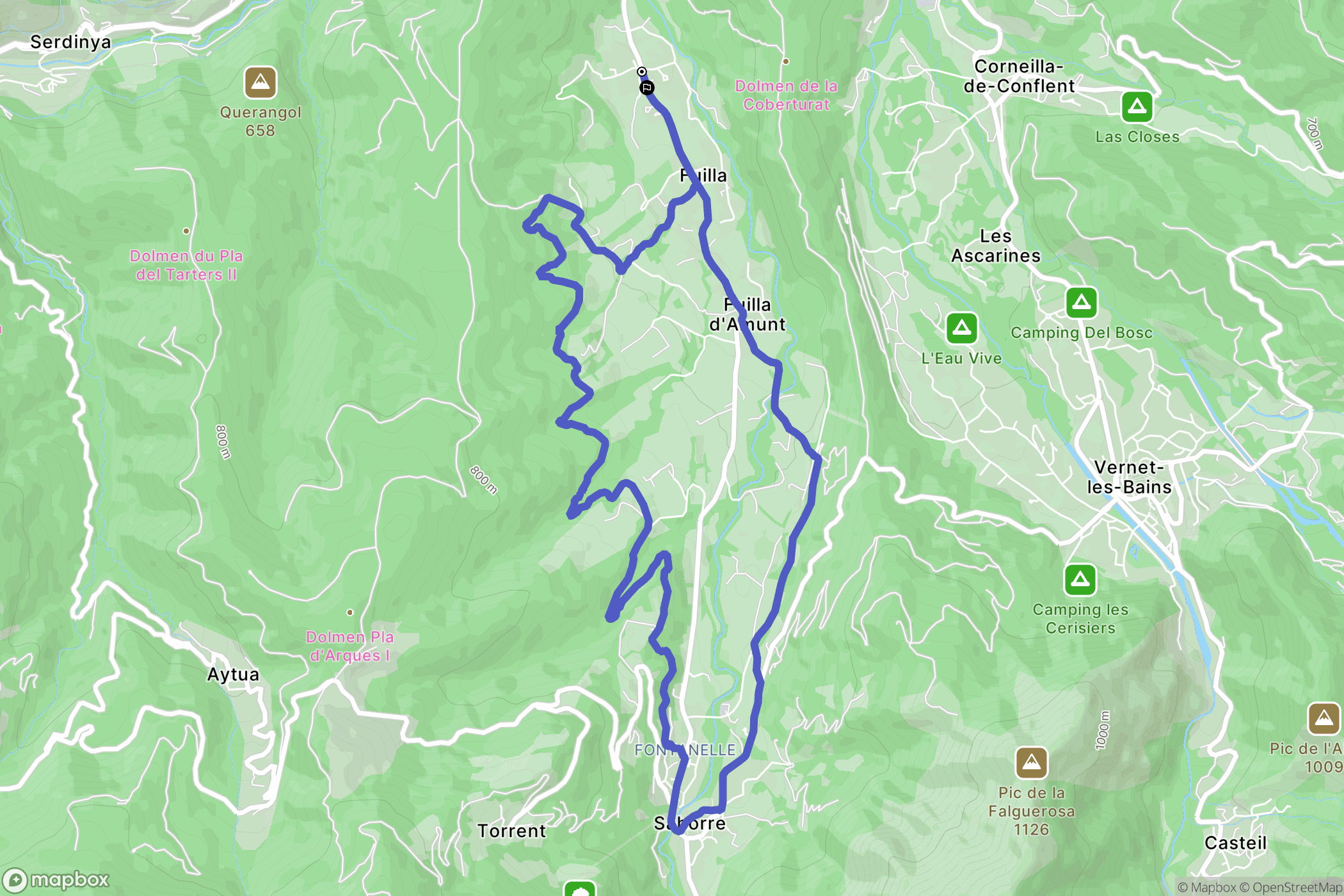 Fuilla : carte du parcours de randonnée - France