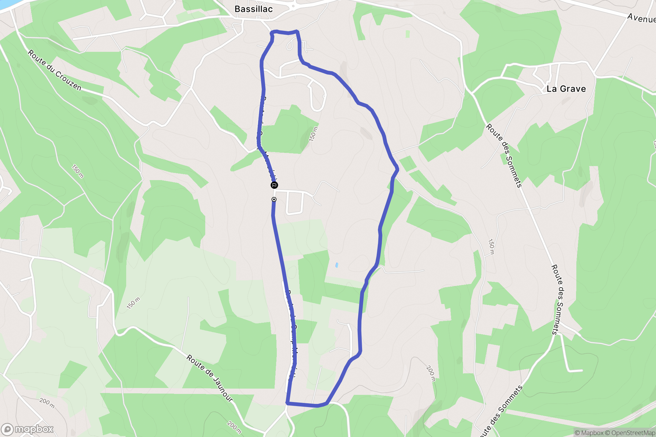 Bassillac et Auberoche : carte du parcours de randonnée - France