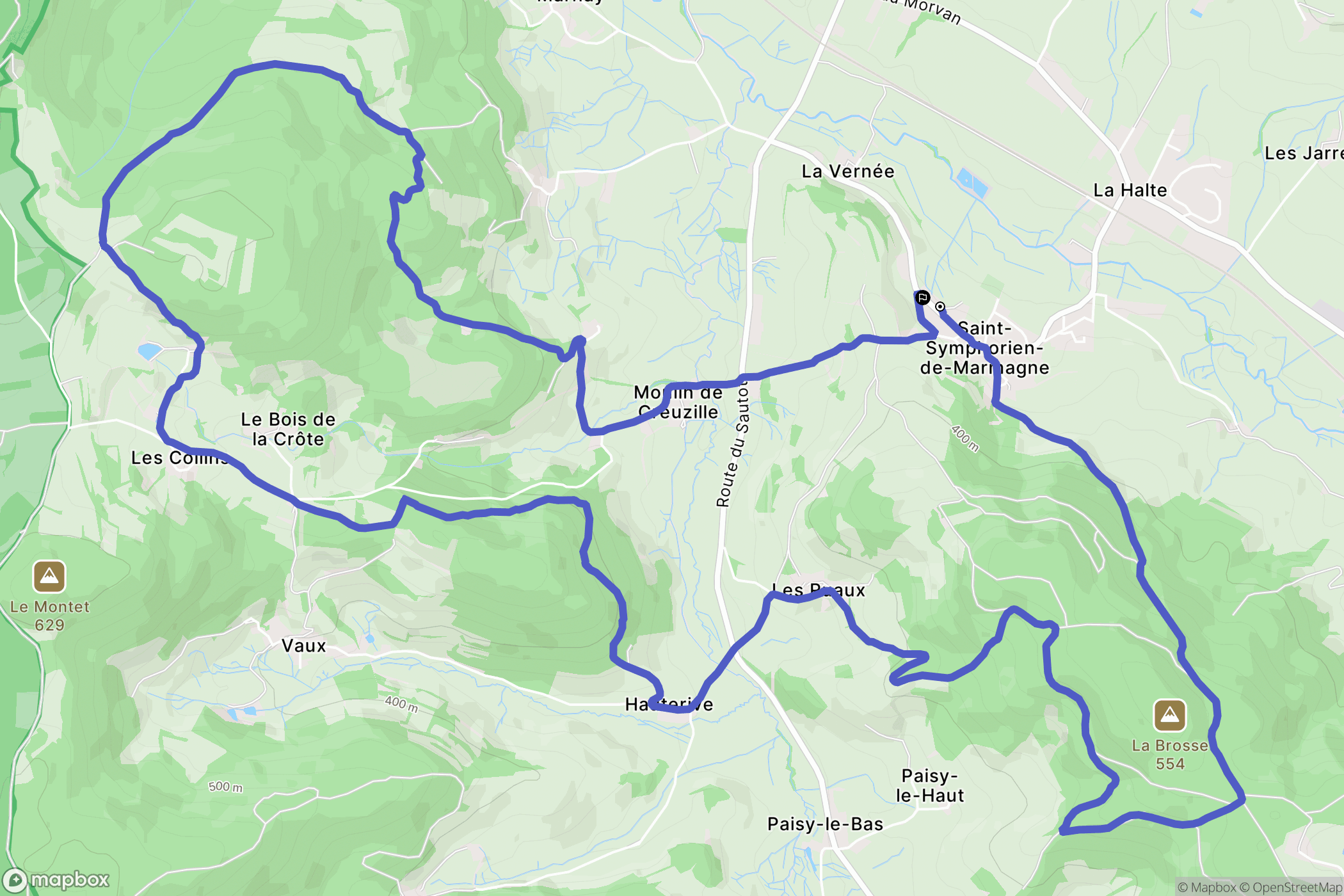 Saint-Symphorien-de-Marmagne : carte du parcours de randonnée - France