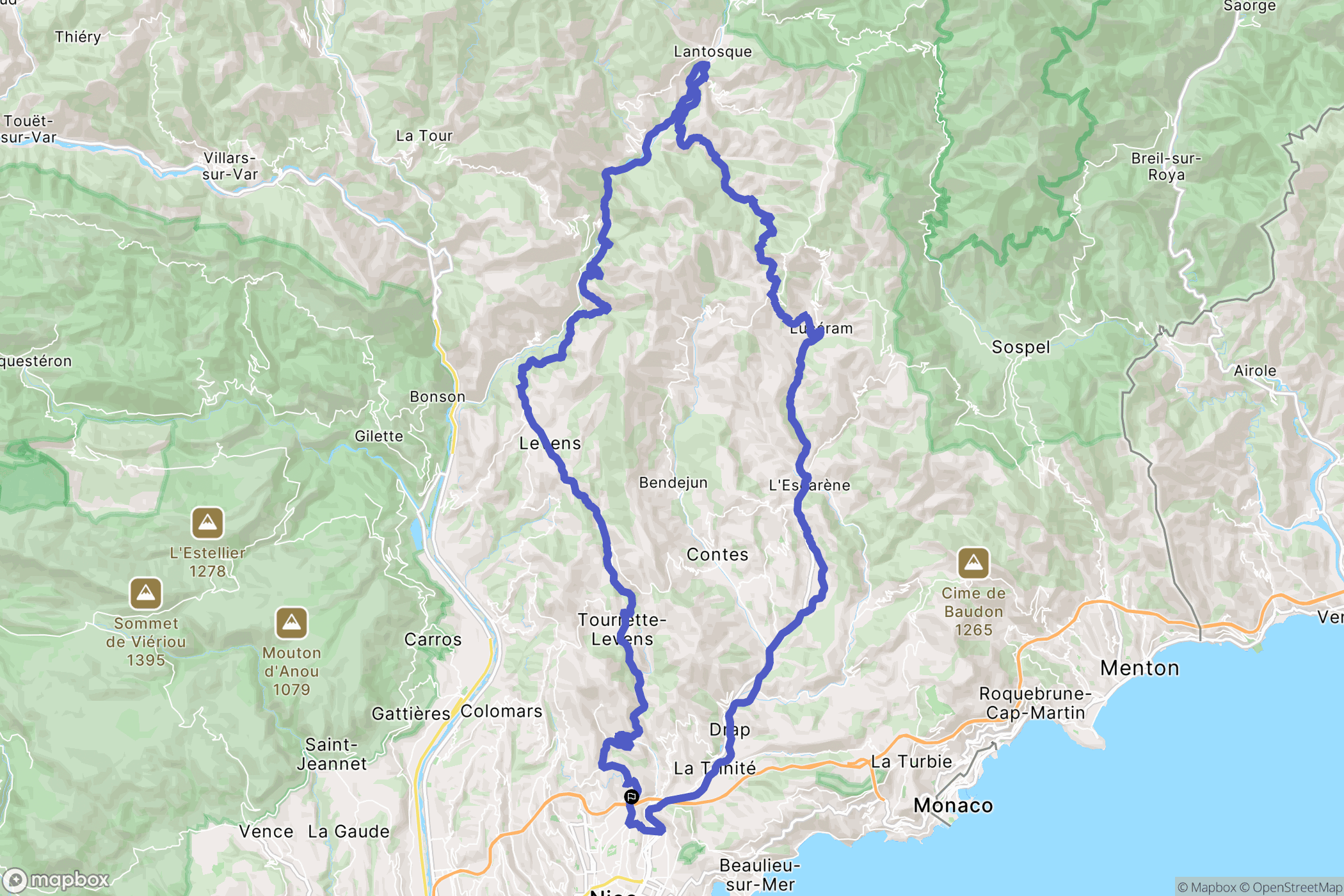 Nice : carte du parcours de randonnée - France