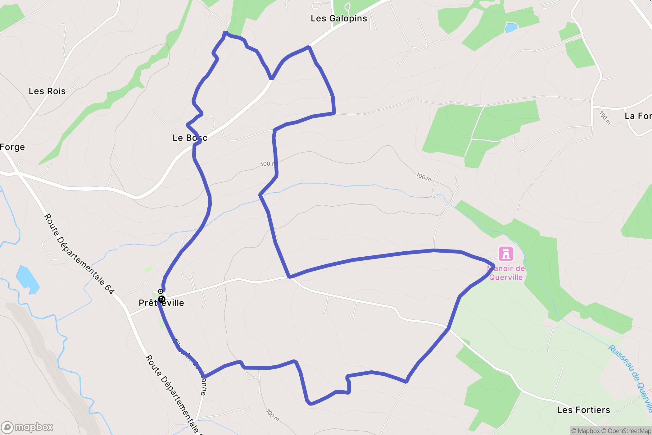 Prêtreville : carte du parcours de randonnée - France
