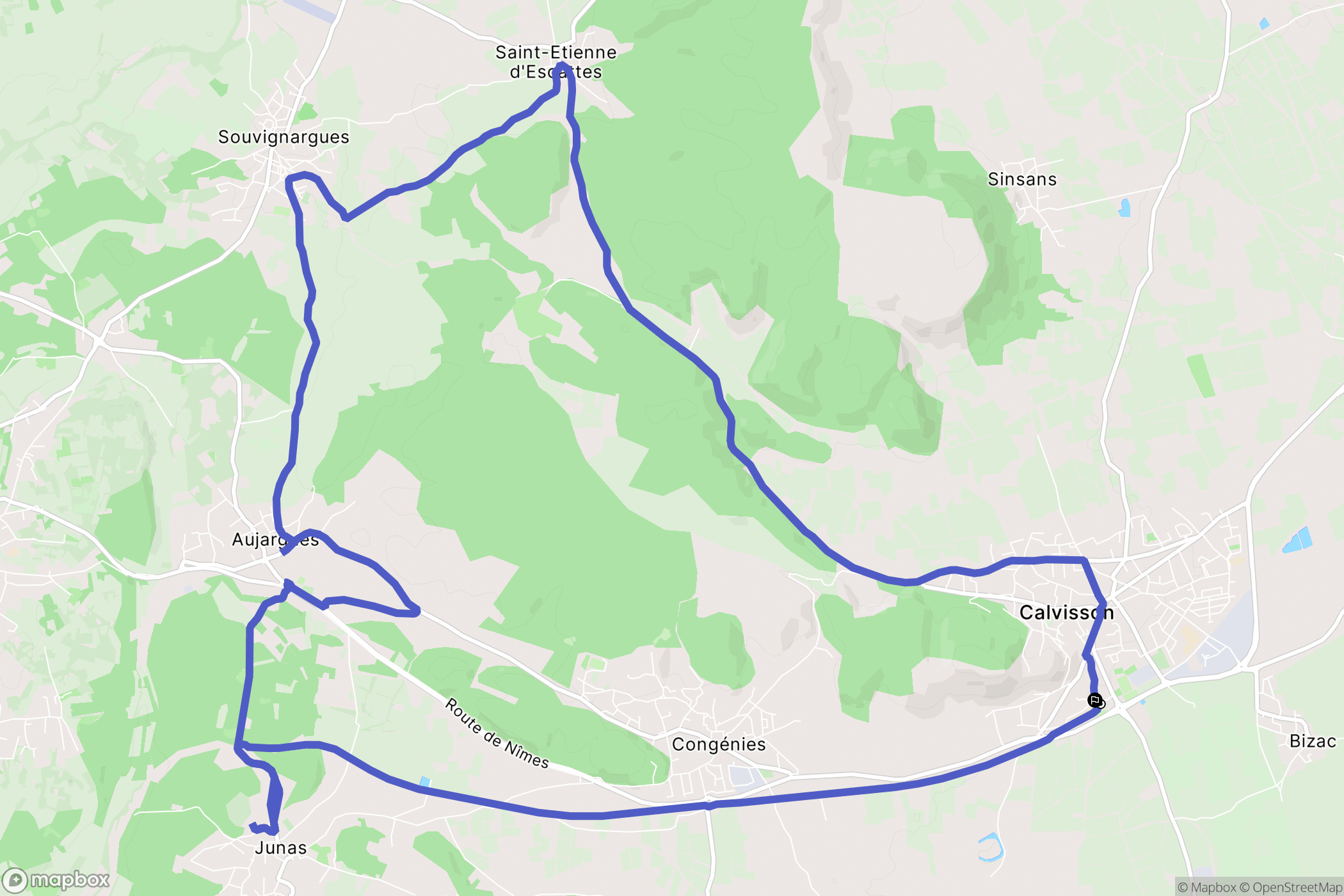 Calvisson : carte du parcours de randonnée - France