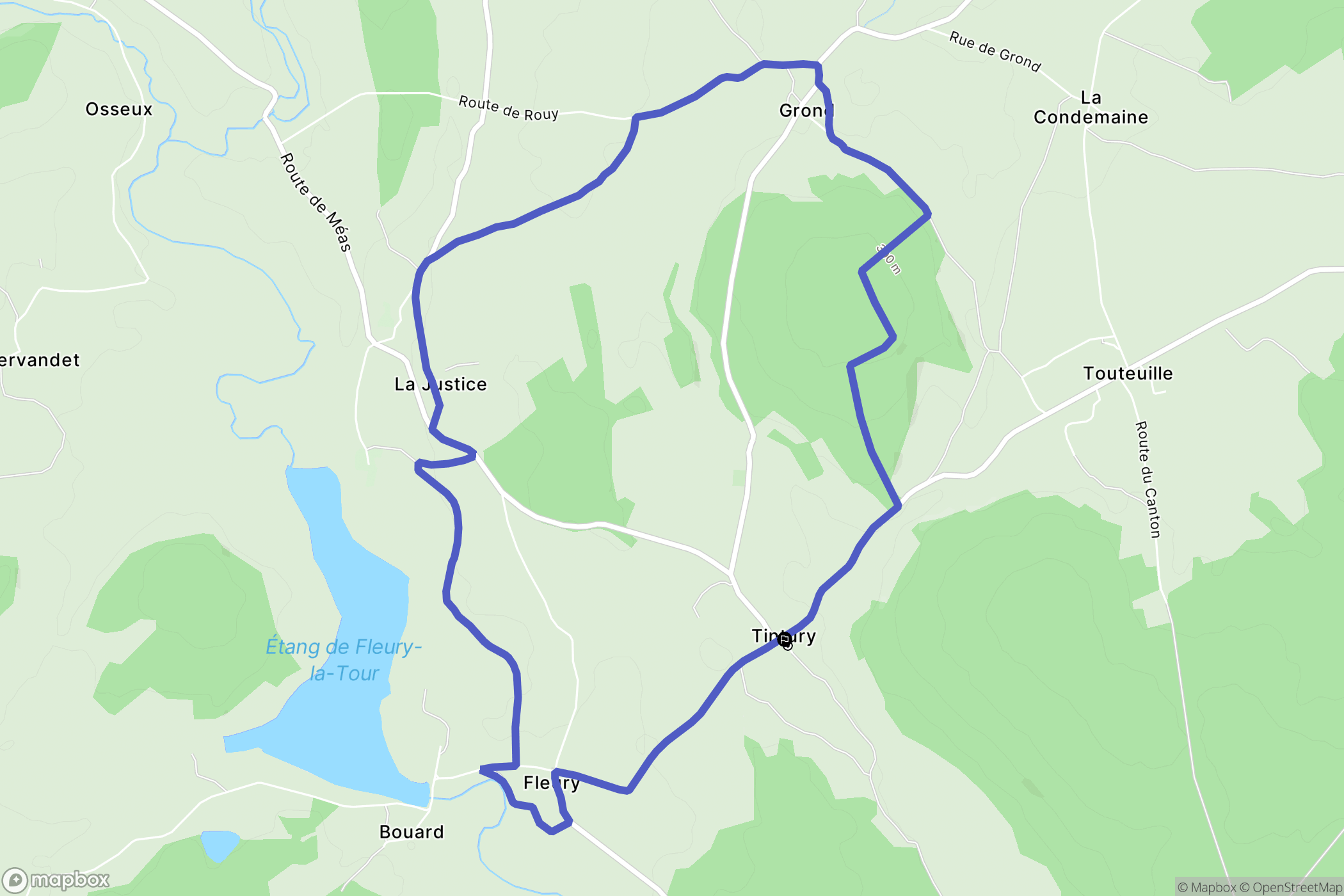 Tintury : carte du parcours de randonnée - France