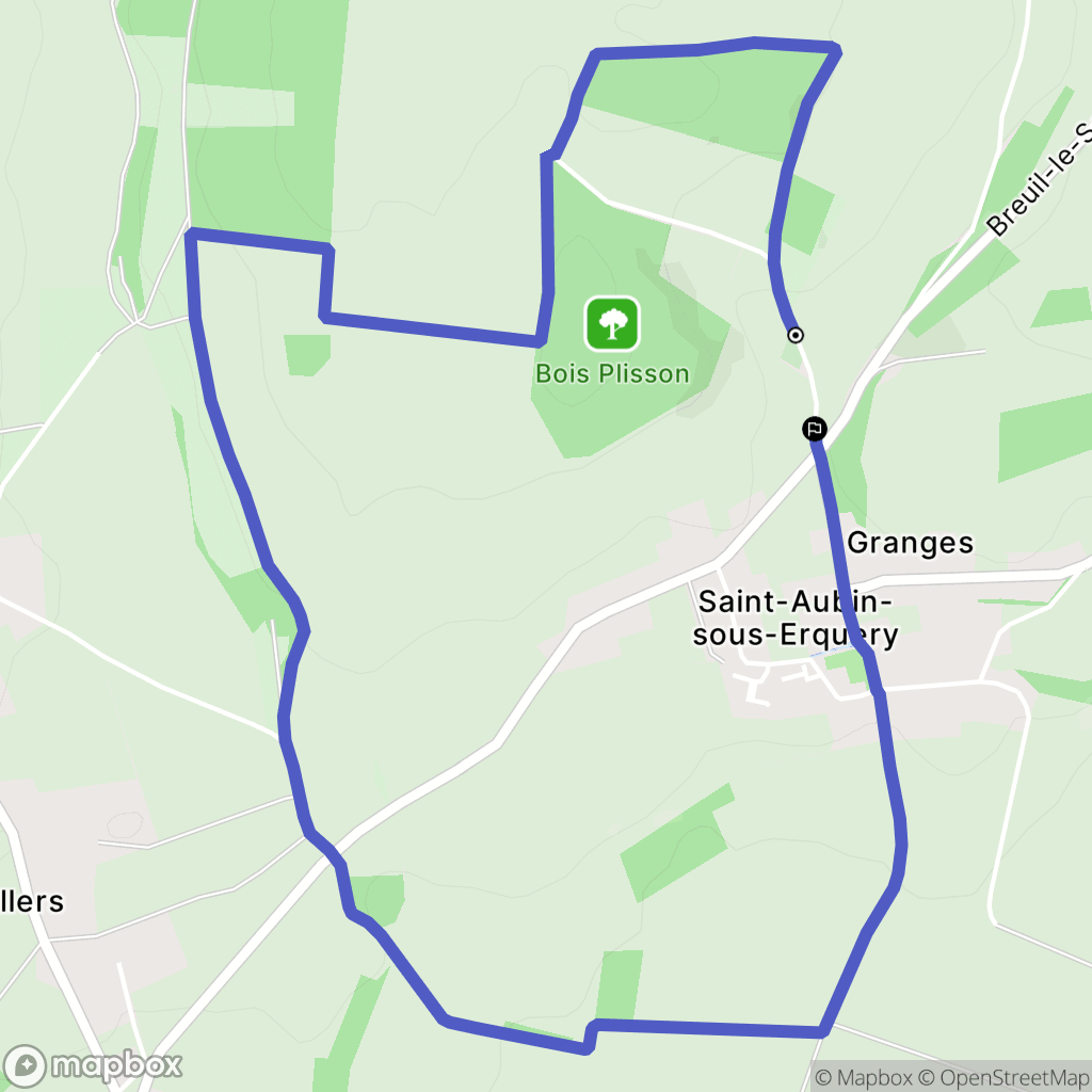 Saint-Aubin-sous-Erquery : carte du parcours de randonnée - France