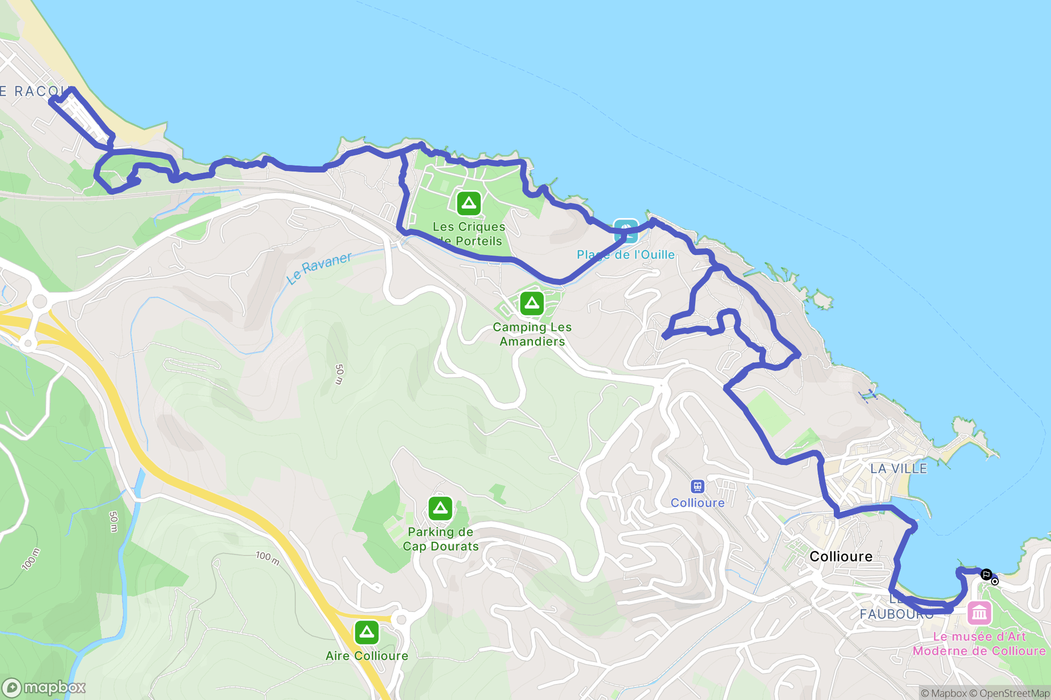Collioure : carte du parcours de randonnée - France