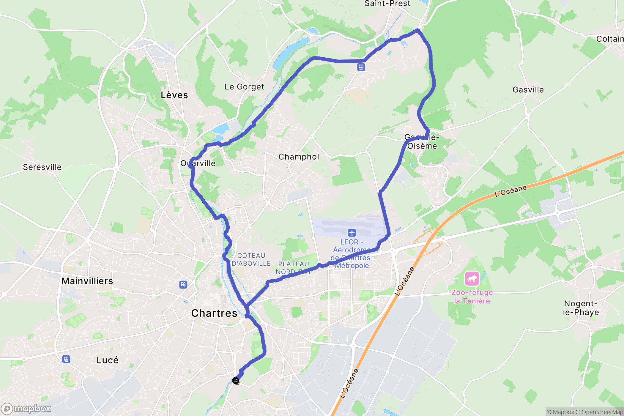 Chartres : carte du parcours de randonnée - France