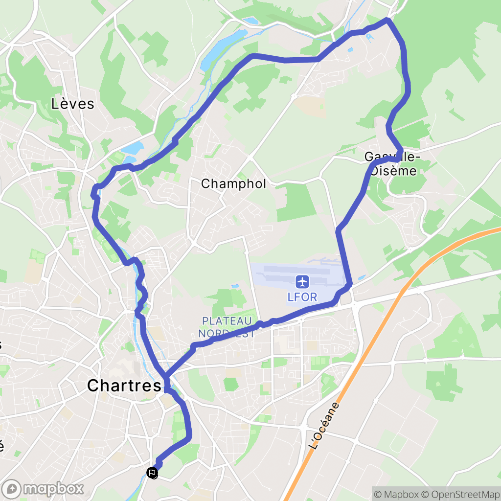 Chartres : carte du parcours de randonnée - France