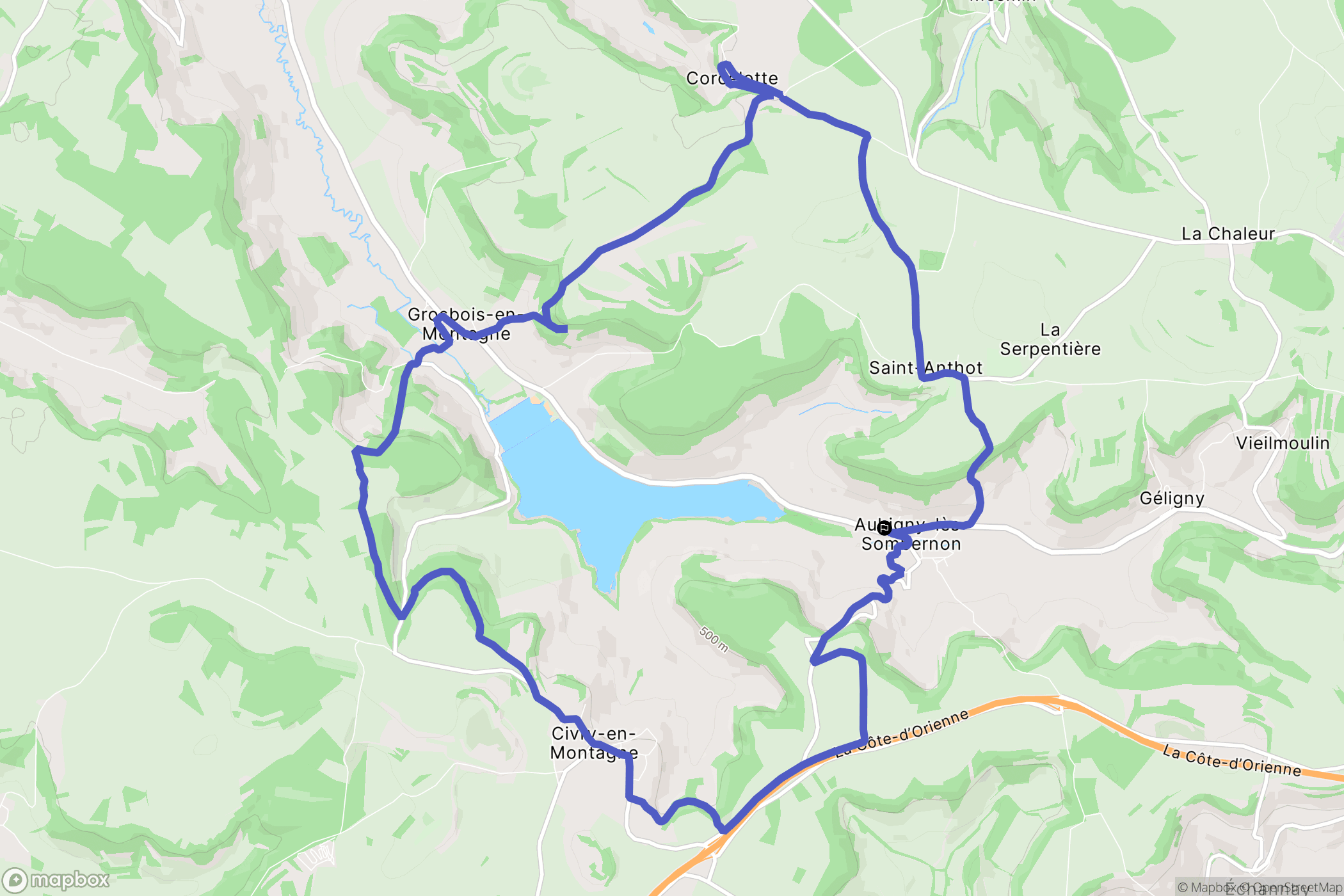 Aubigny-lès-Sombernon : carte du parcours de randonnée - France