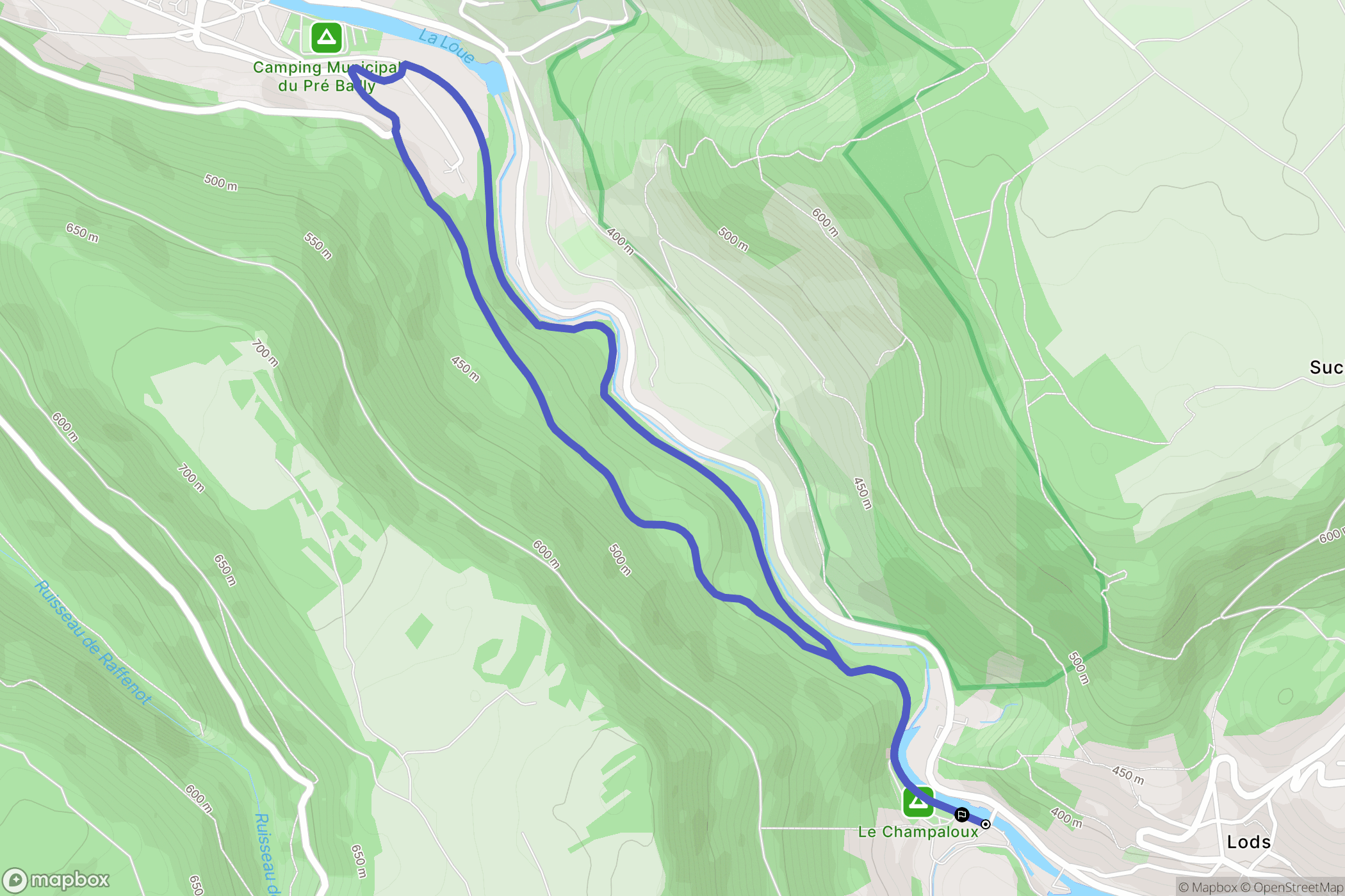 Lods : carte du parcours de randonnée - France