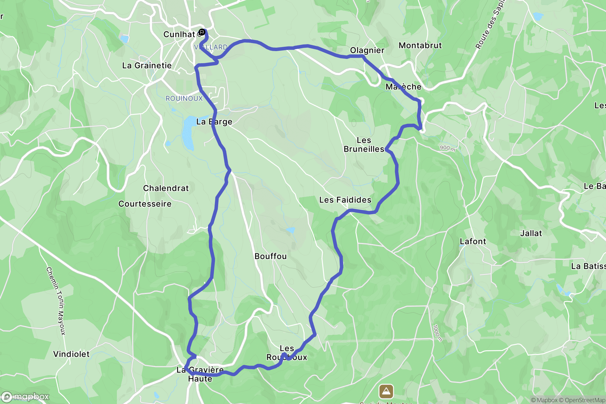 Cunlhat : carte du parcours de randonnée - France