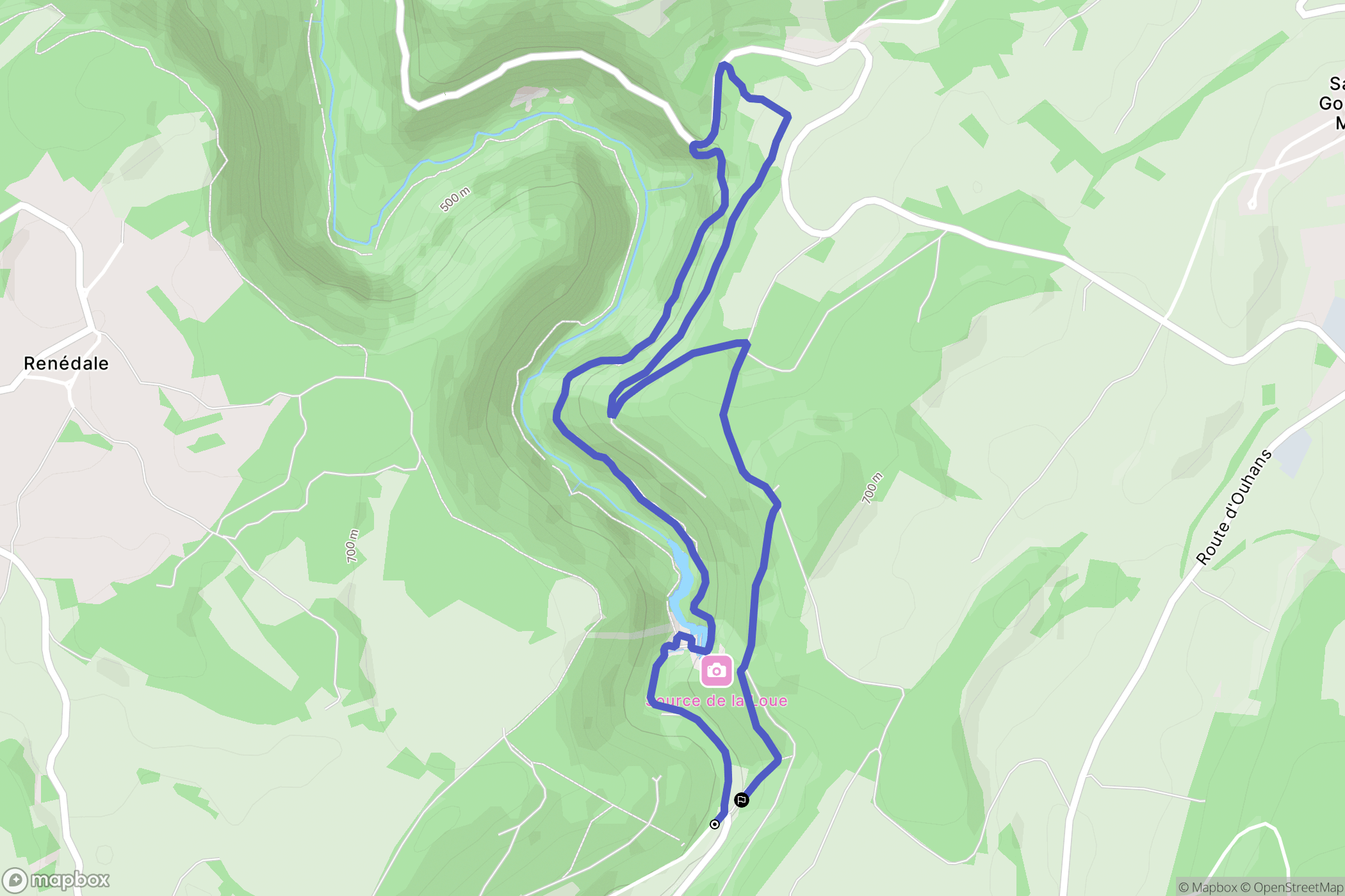 Ouhans : carte du parcours de randonnée - France