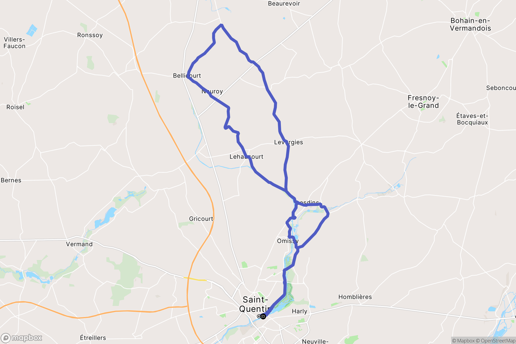 Saint-Quentin : carte du parcours de randonnée - France