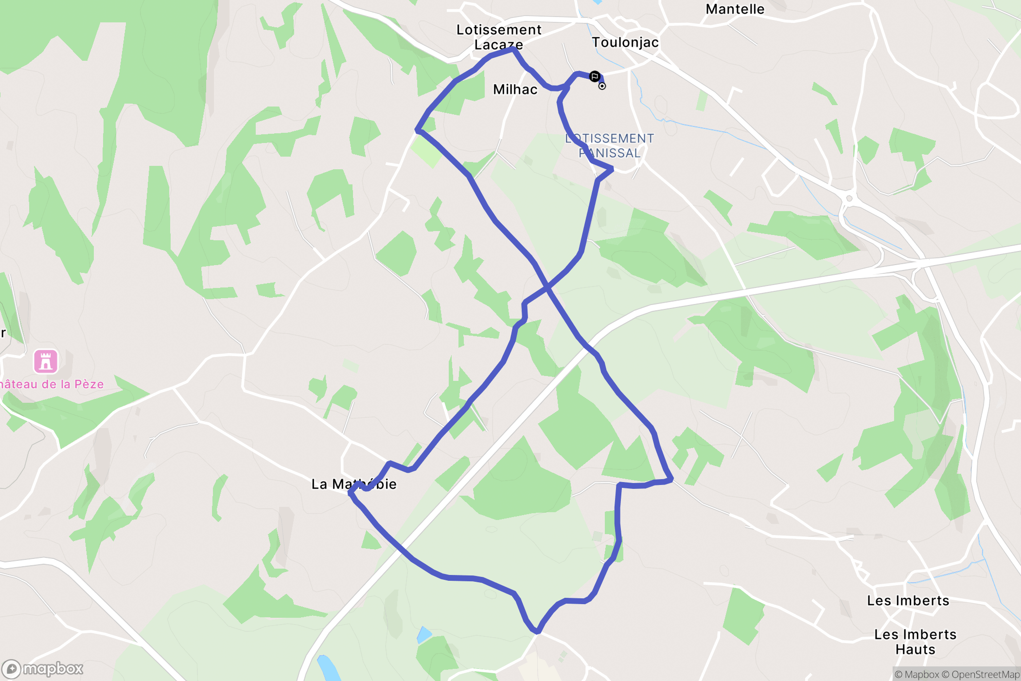 Toulonjac : carte du parcours de randonnée - France