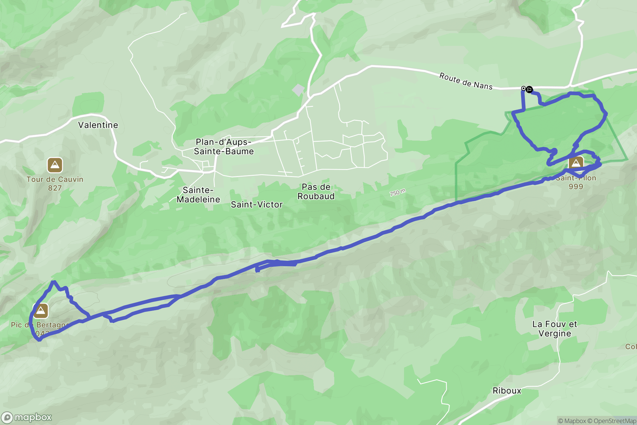 Plan-d'Aups-Sainte-Baume : carte du parcours de randonnée - France