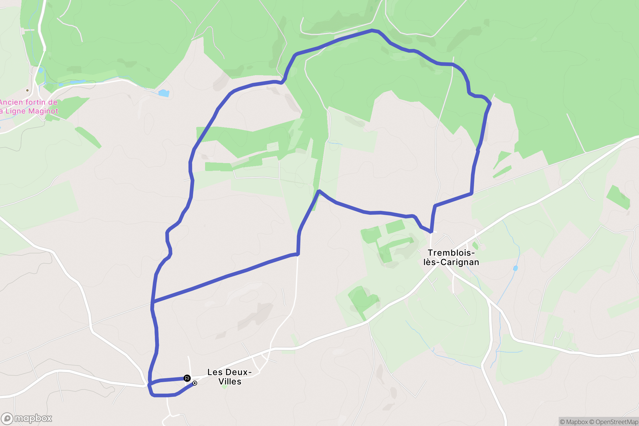 Les Deux-Villes : carte du parcours de randonnée - France