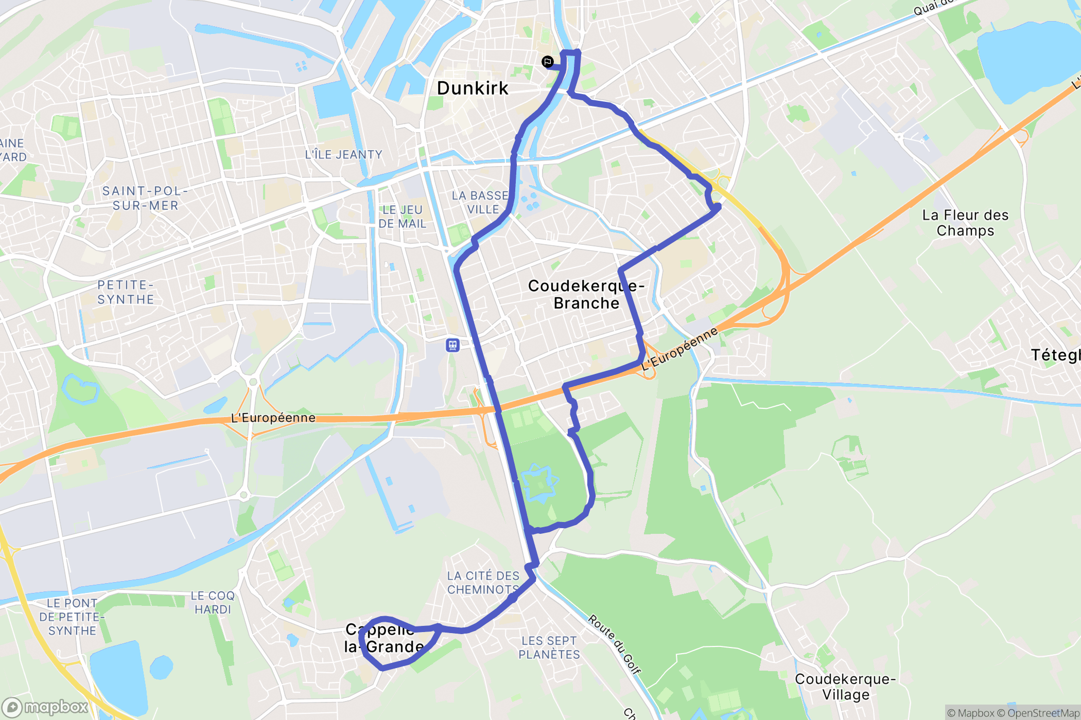 Dunkerque : carte du parcours de randonnée - France