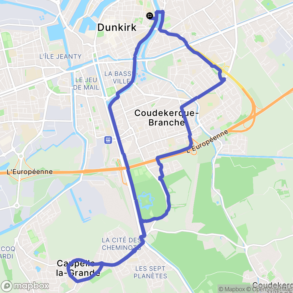 Dunkerque : carte du parcours de randonnée - France