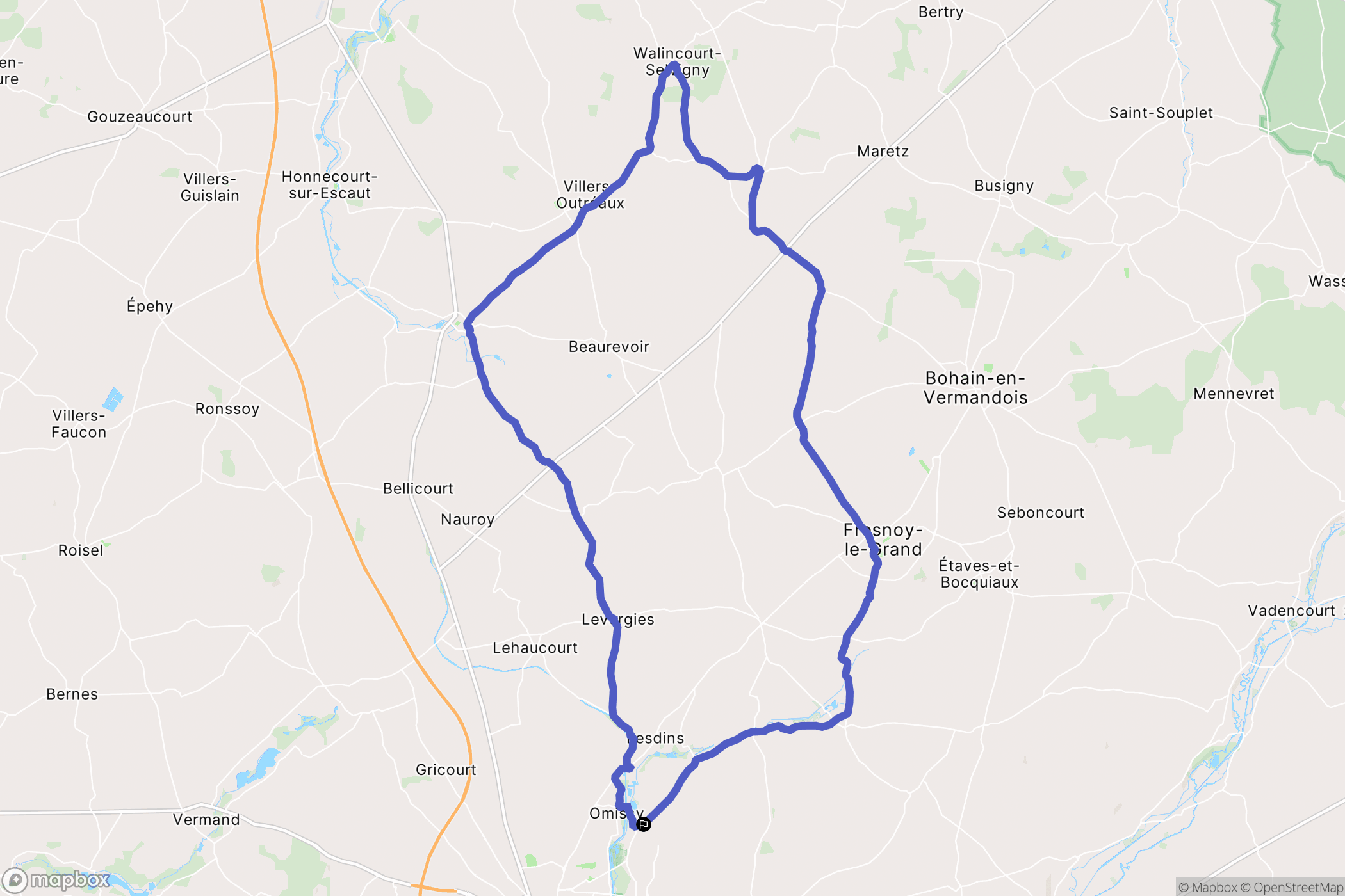 Morcourt : carte du parcours de randonnée - France
