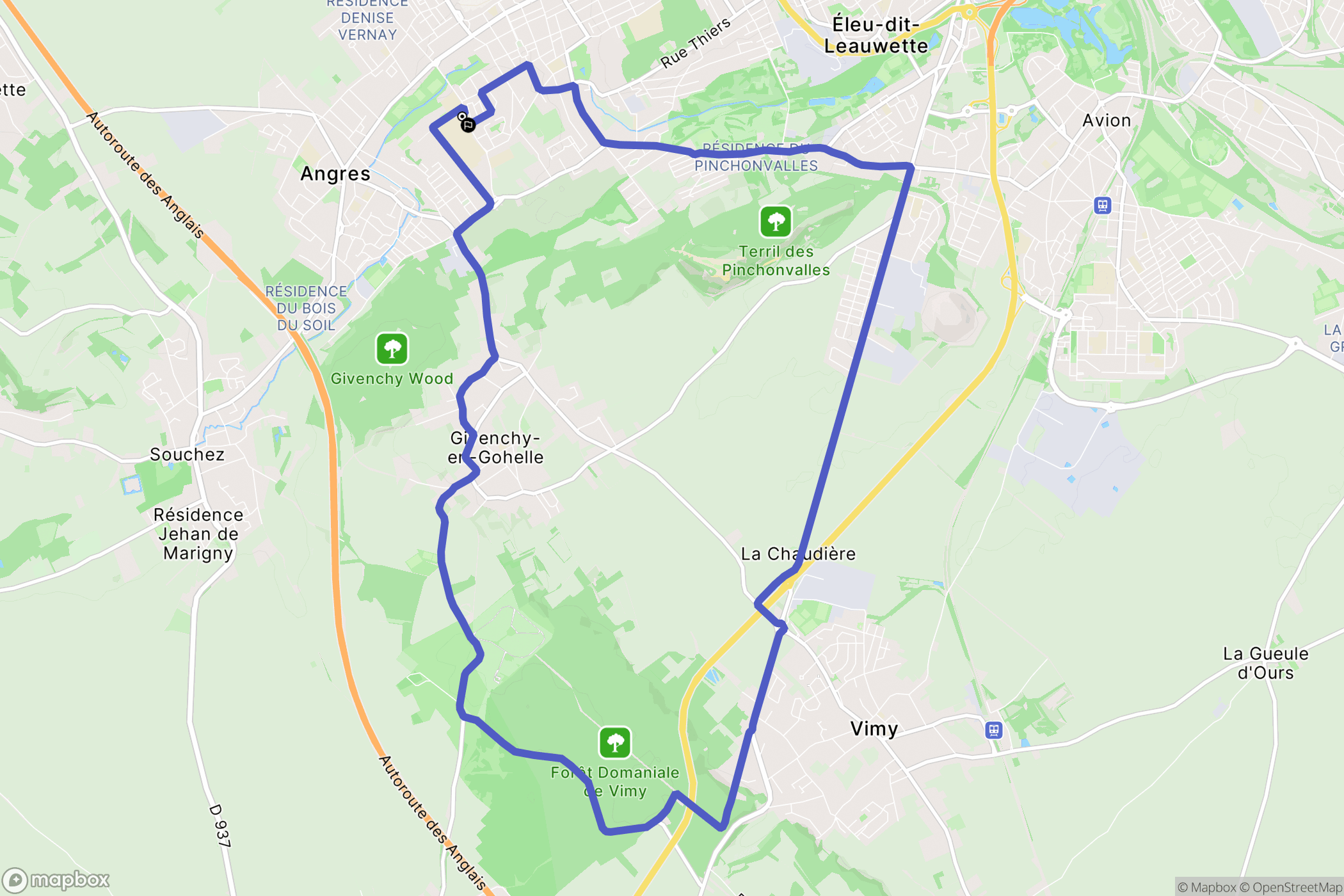 Liévin : carte du parcours de randonnée - France