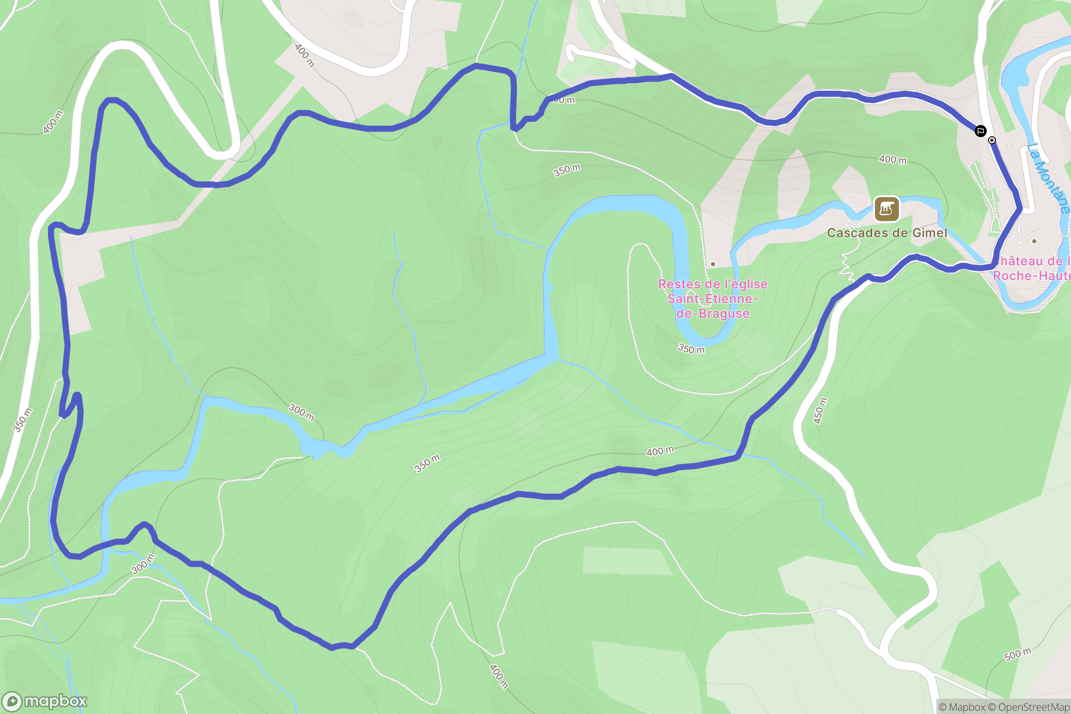 Gimel-les-Cascades : carte du parcours de randonnée - France
