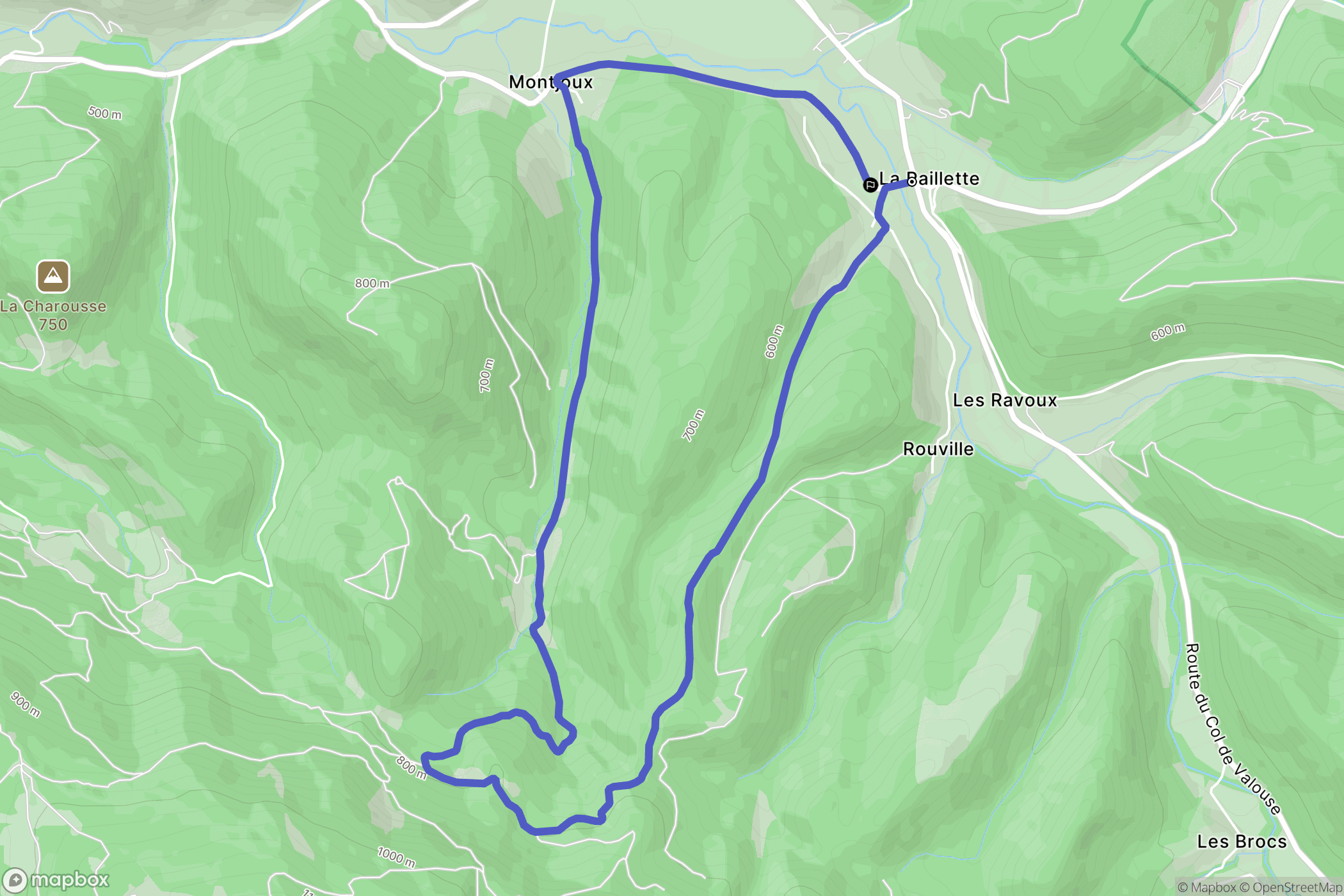 Montjoux : carte du parcours de randonnée - France