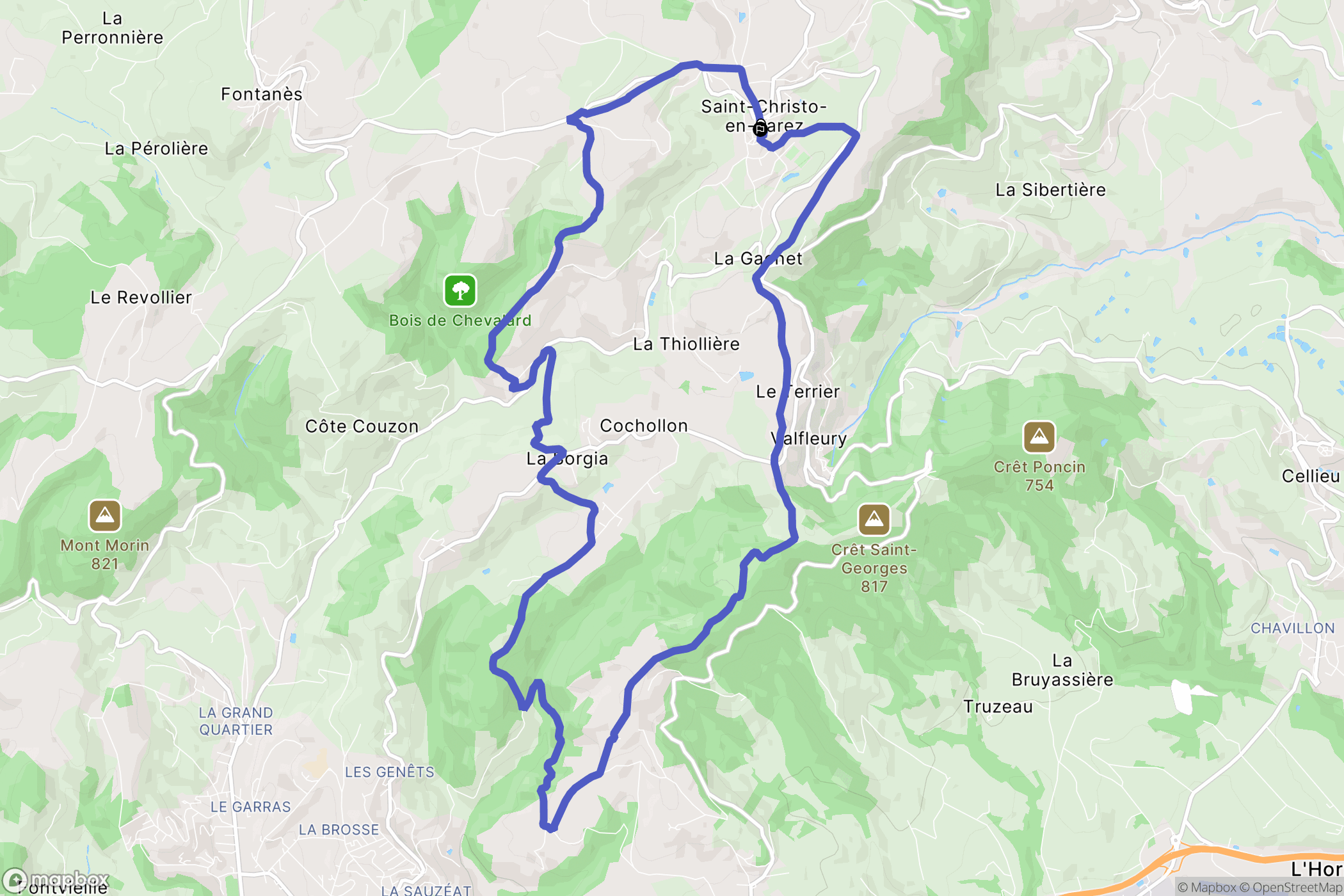 Saint-Christo-en-Jarez : carte du parcours de randonnée - France
