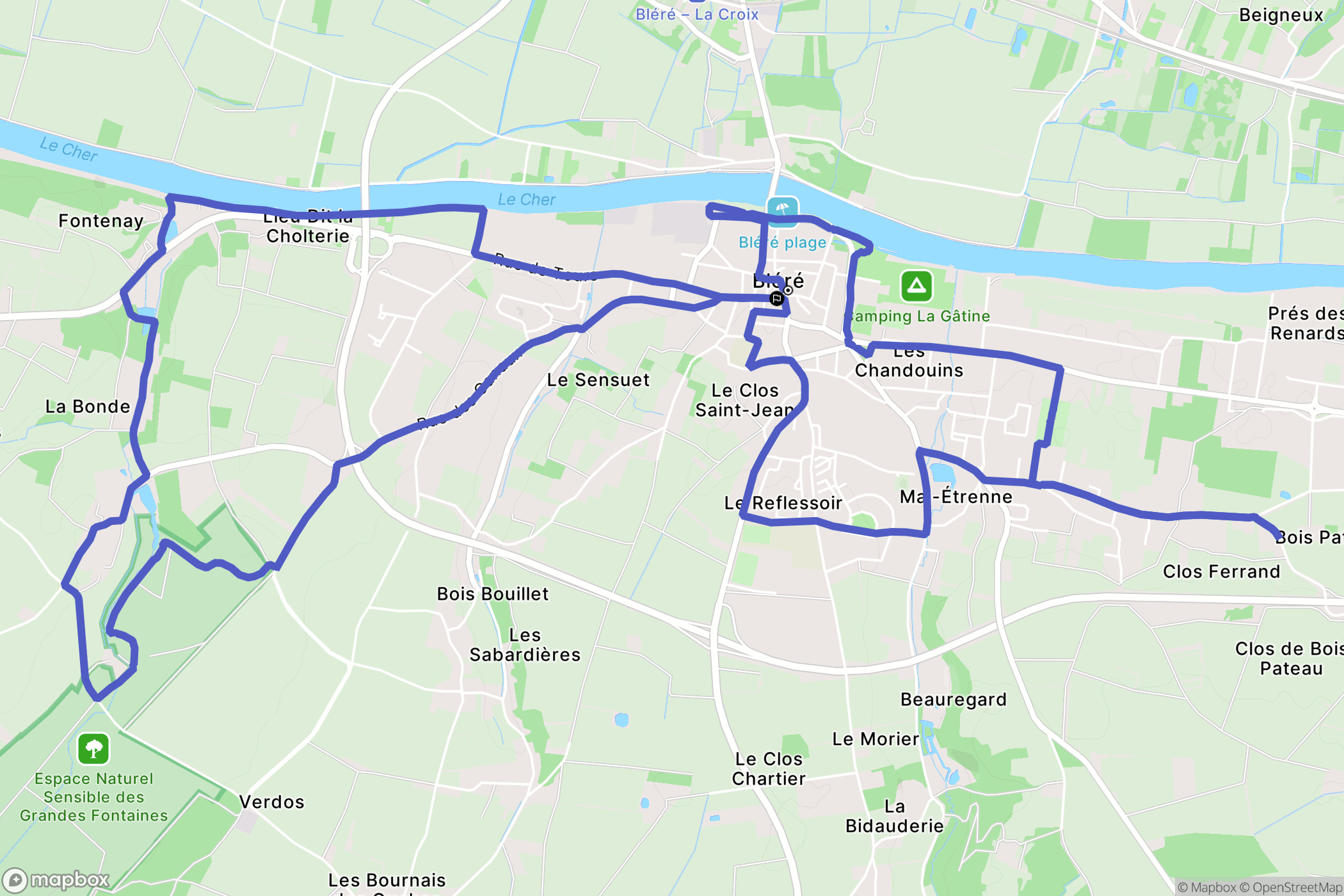 Bléré : carte du parcours de randonnée - France