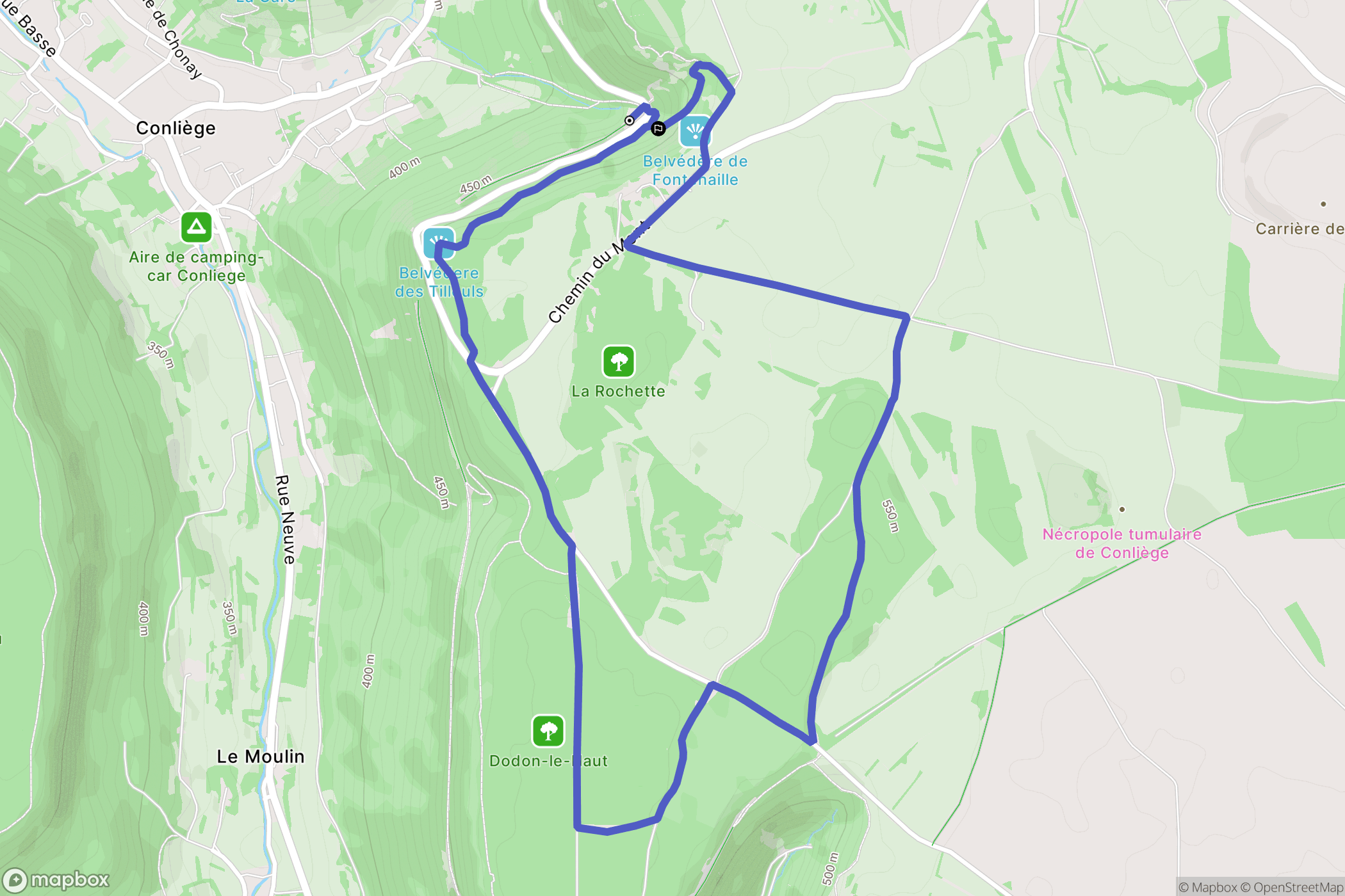 Conliège : carte du parcours de randonnée - France
