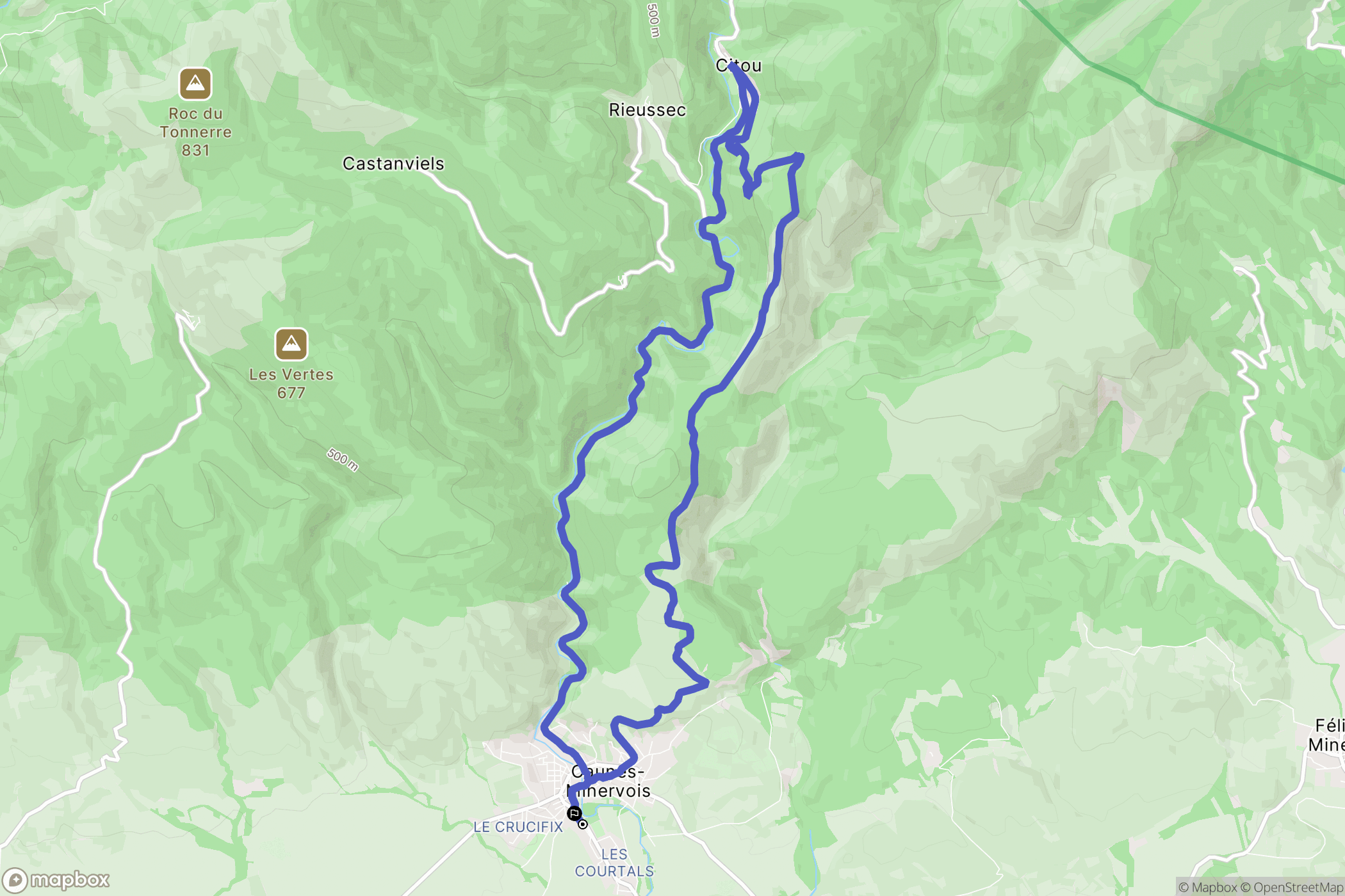 Caunes-Minervois : carte du parcours de randonnée - France