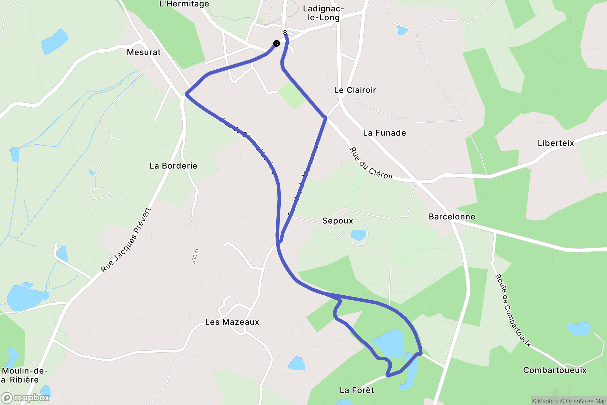 Ladignac-le-Long : carte du parcours de randonnée - France