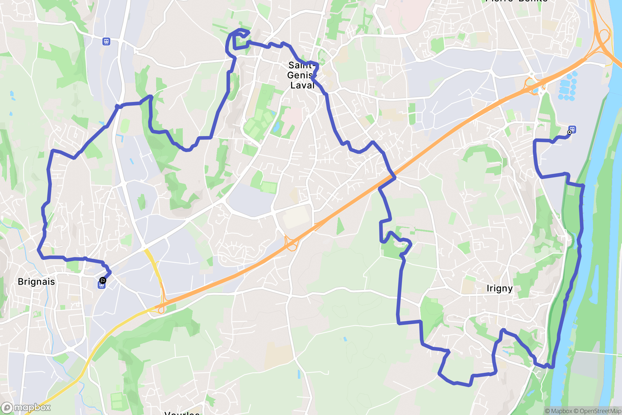 Irigny : carte du parcours de randonnée - France